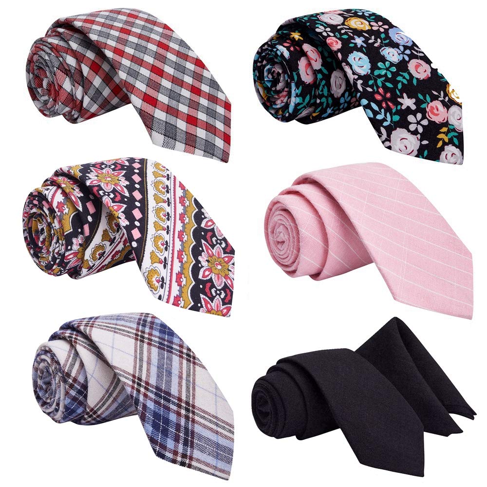 Mens Ties Skinny, Lot 6/12 PCS Classic Cotton Handmade Skinny Necktie Sets for Men by Tsheoul Noted (2.25"+6 pcs-03)