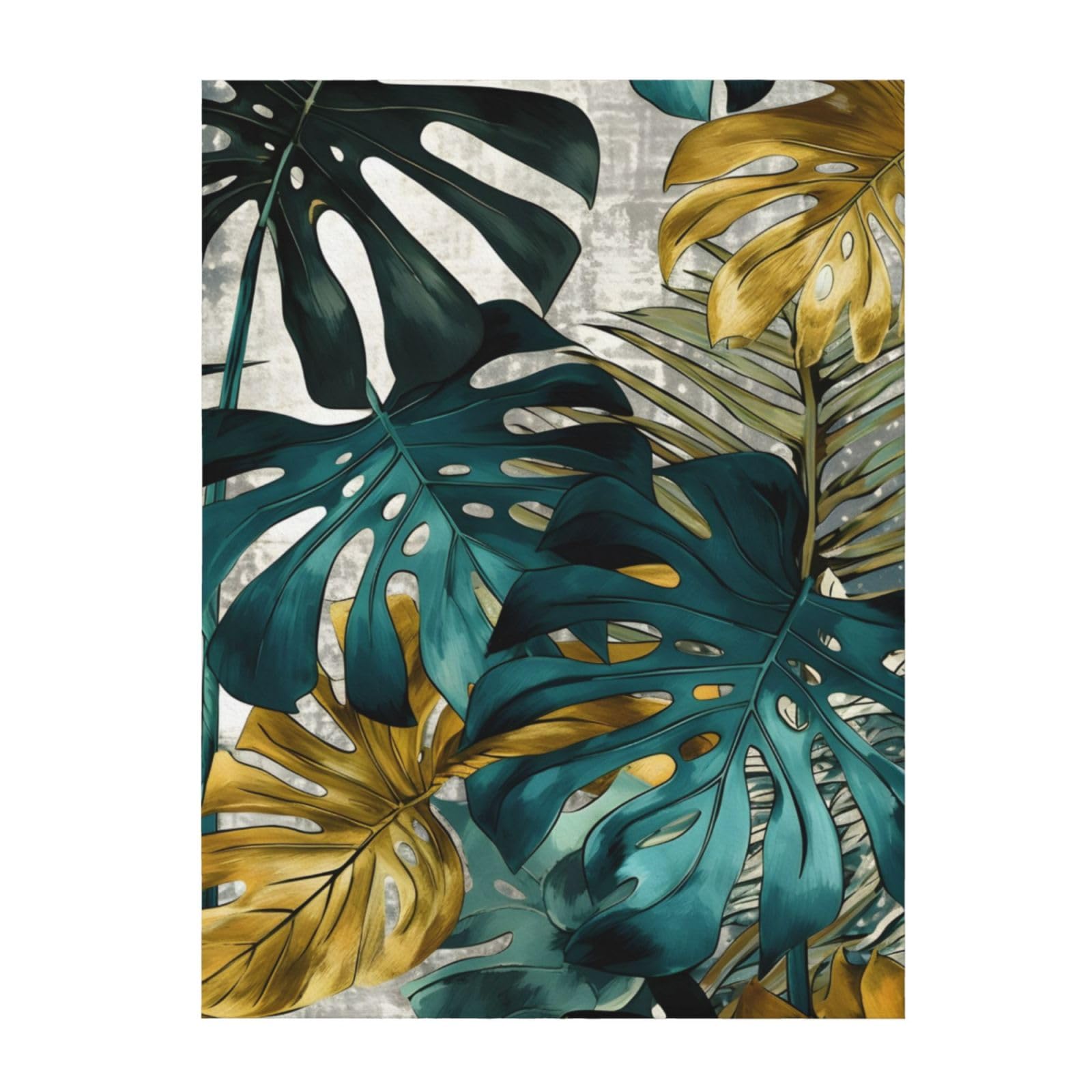 RETRO STYLE JUNGLE PALM IVORY GREY PICNIC FLEECE BLANKET THROW