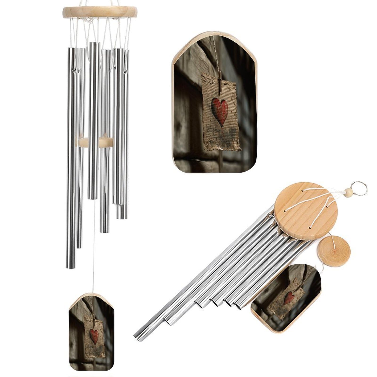 Btcowzrv Style Hanging A Heart Wind Chimes For Outside, Hanging Windchimes With 6 Aluminum Tubes, Memorial Wind Chime For Patio Backyard Garden And Outdoor Decor