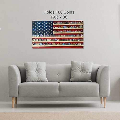 Miniatura 3 de Flags of Valor Exhibidor de monedas de desafío de la bandera estadounidense, con capacidad para 100 monedas militares, decoración de pared fabricada