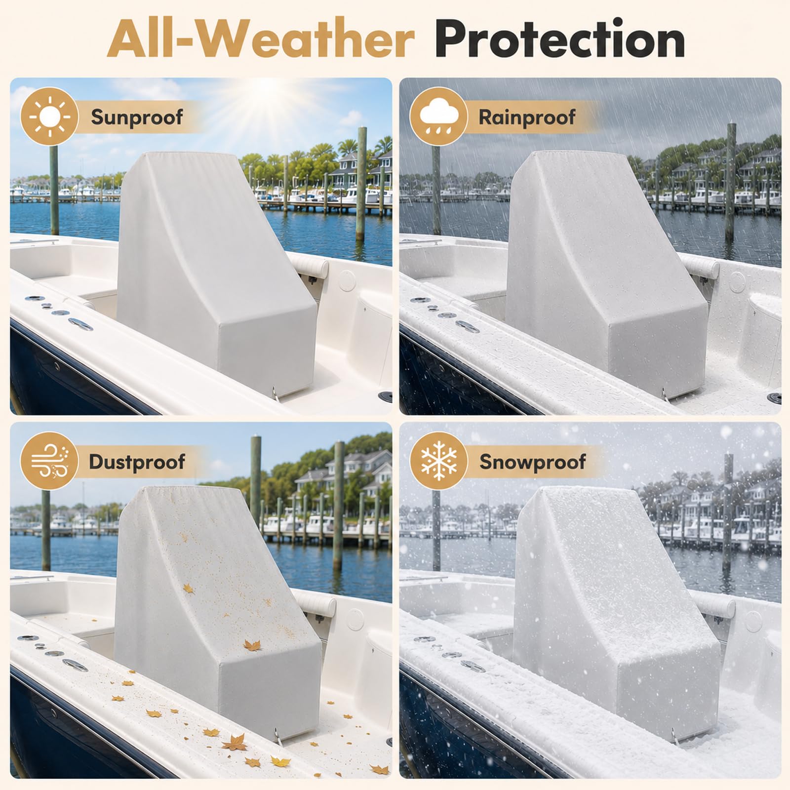 FCOUIID Copertura per console centrale barca, tela di poliestere 600D di grado marino, impermeabile, grigio (dimensioni medie fino a 101,6 x 76,2 x 111,8 cm (larghezza x lunghezza x altezza)