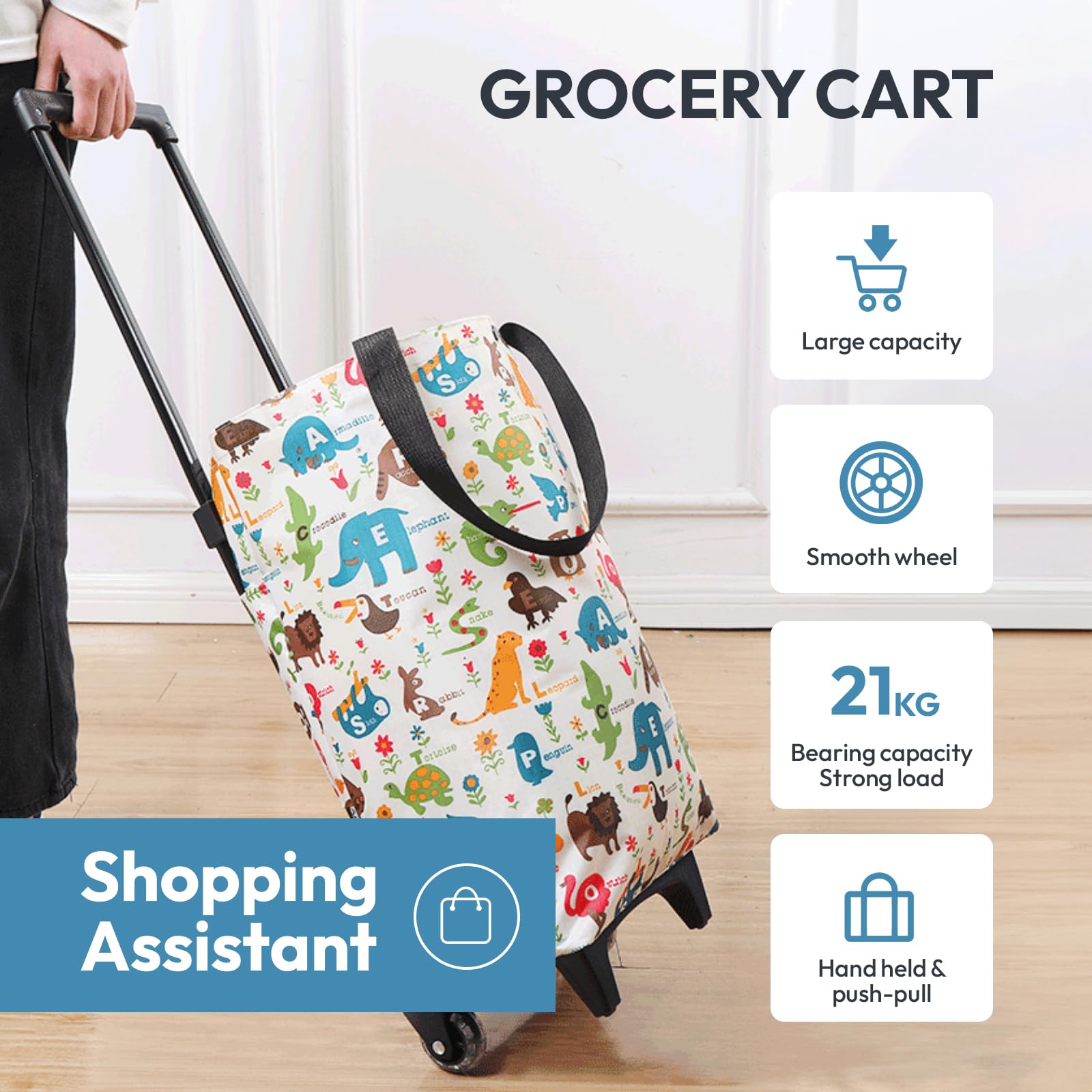 Chariot de Courses Pliable, Chariot de Courses Durable pour Court Voyage