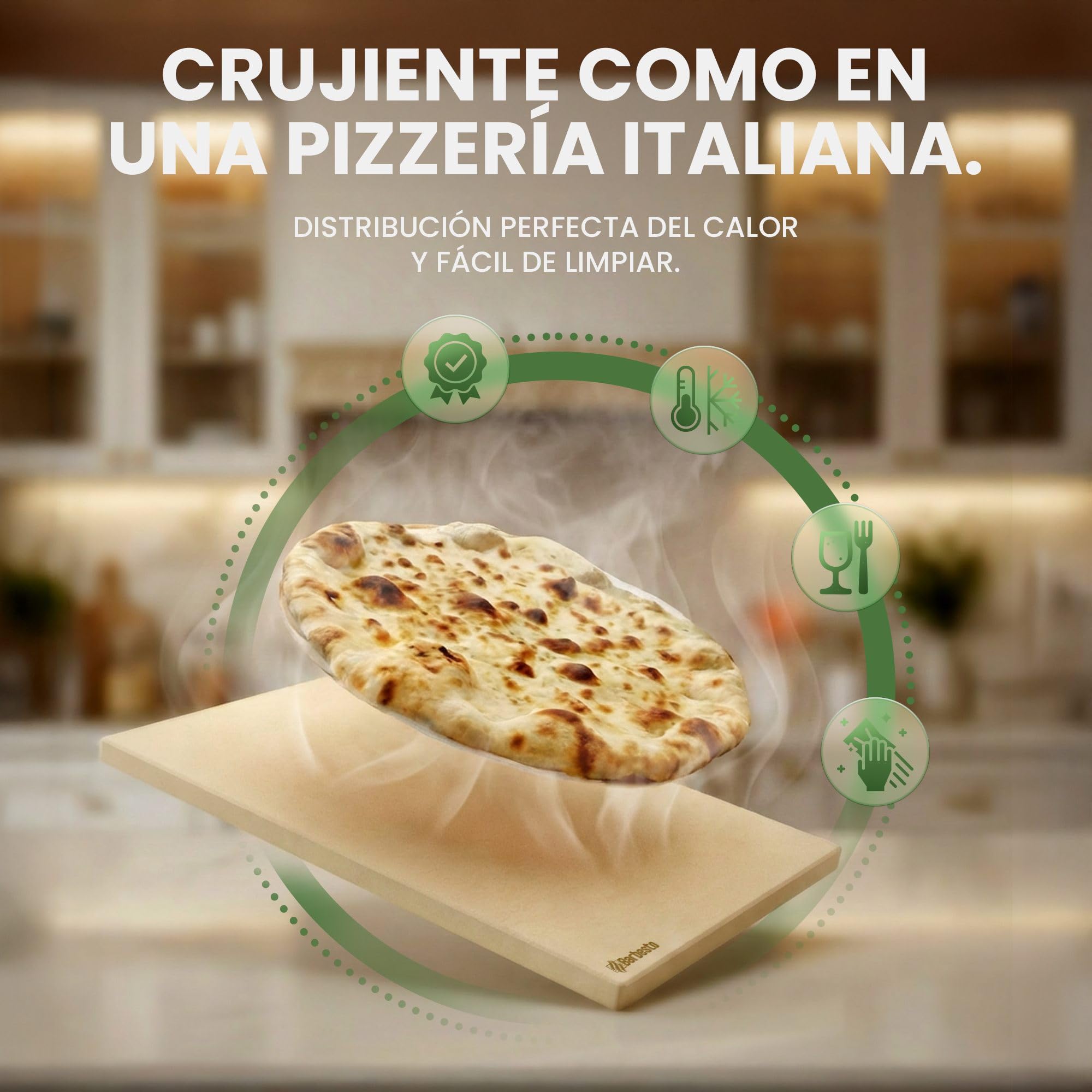 CLP Piedra para pizza para horno y parrilla 38x30 cm, piedra rectangular de cordierita, resistente al calor hasta 900°C, con libro de recetas, Tamaño:38x30 cm