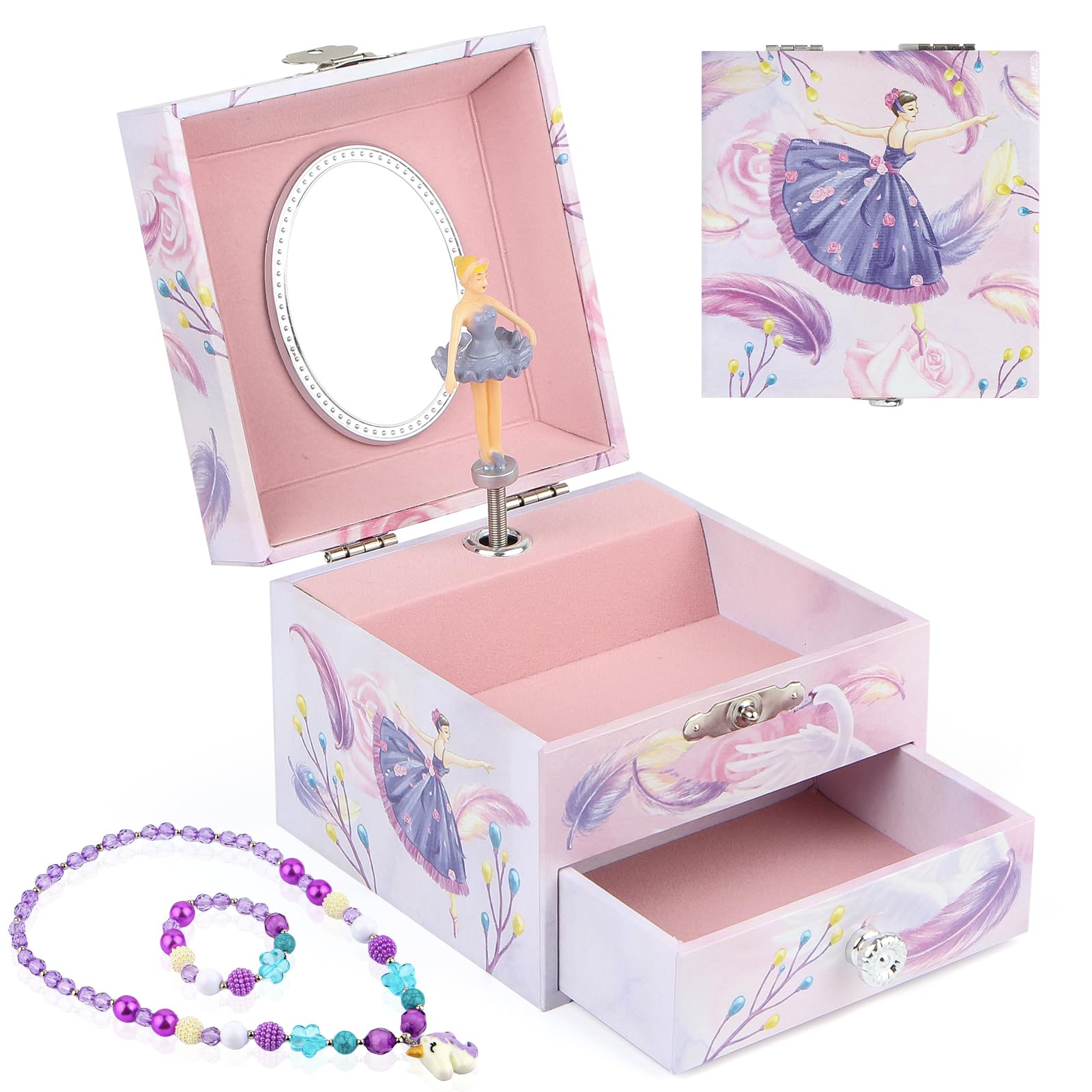 Schmuckschatulle mit Spieluhr, Kinder-Schmuckkästchen Musikkästchen mit sich drehenden Ballerina, Schmuckkästchen Mädchen Geburtstagsgeschenk für Kinder von 3-10 Jahren (Rosa Ballerina)