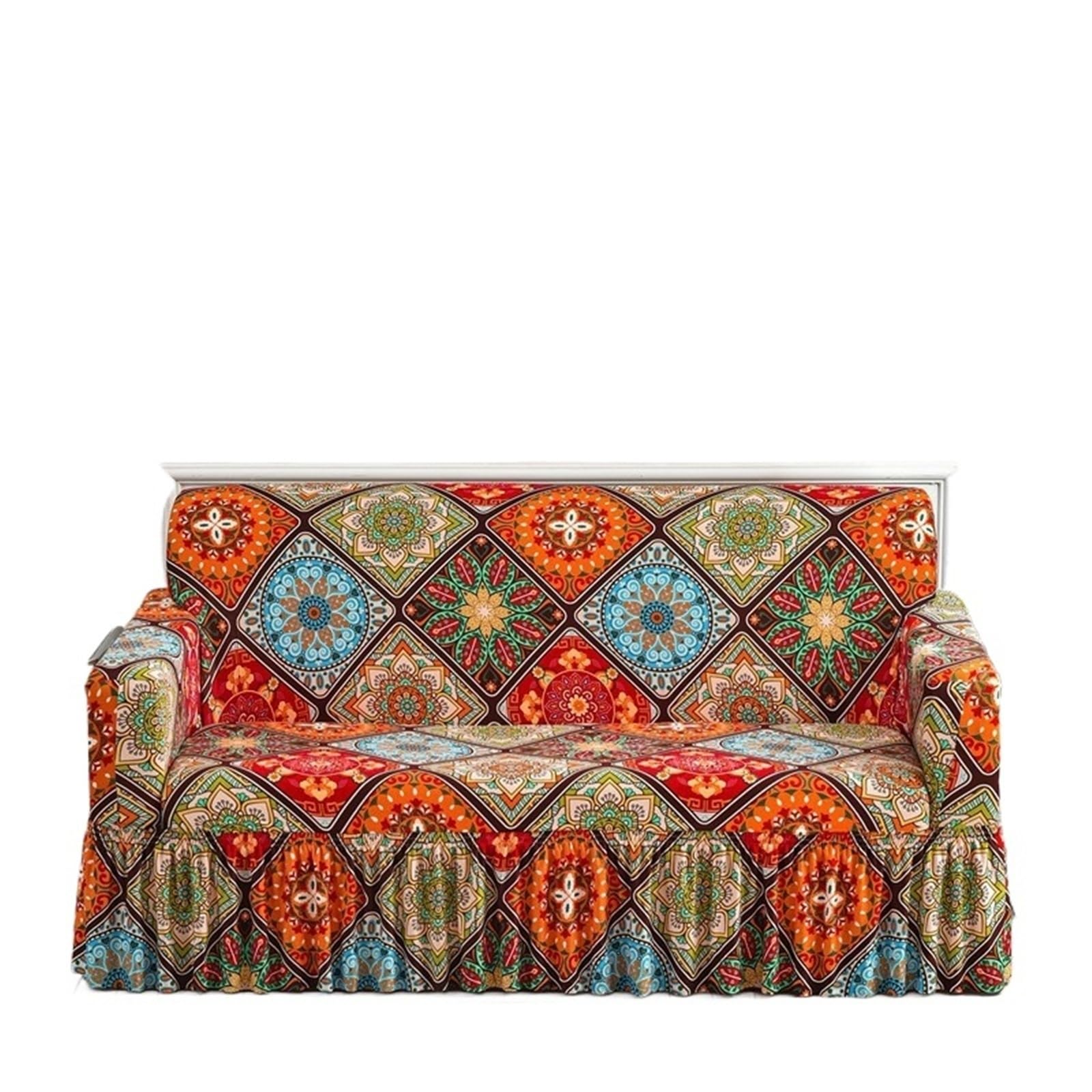 GCYEIDMA Skirt Sofa Cover 1pc Geometric Printed Seat Sofa Skirt Protector Stretch Couch Cover(Color 2,M (145-185cm))