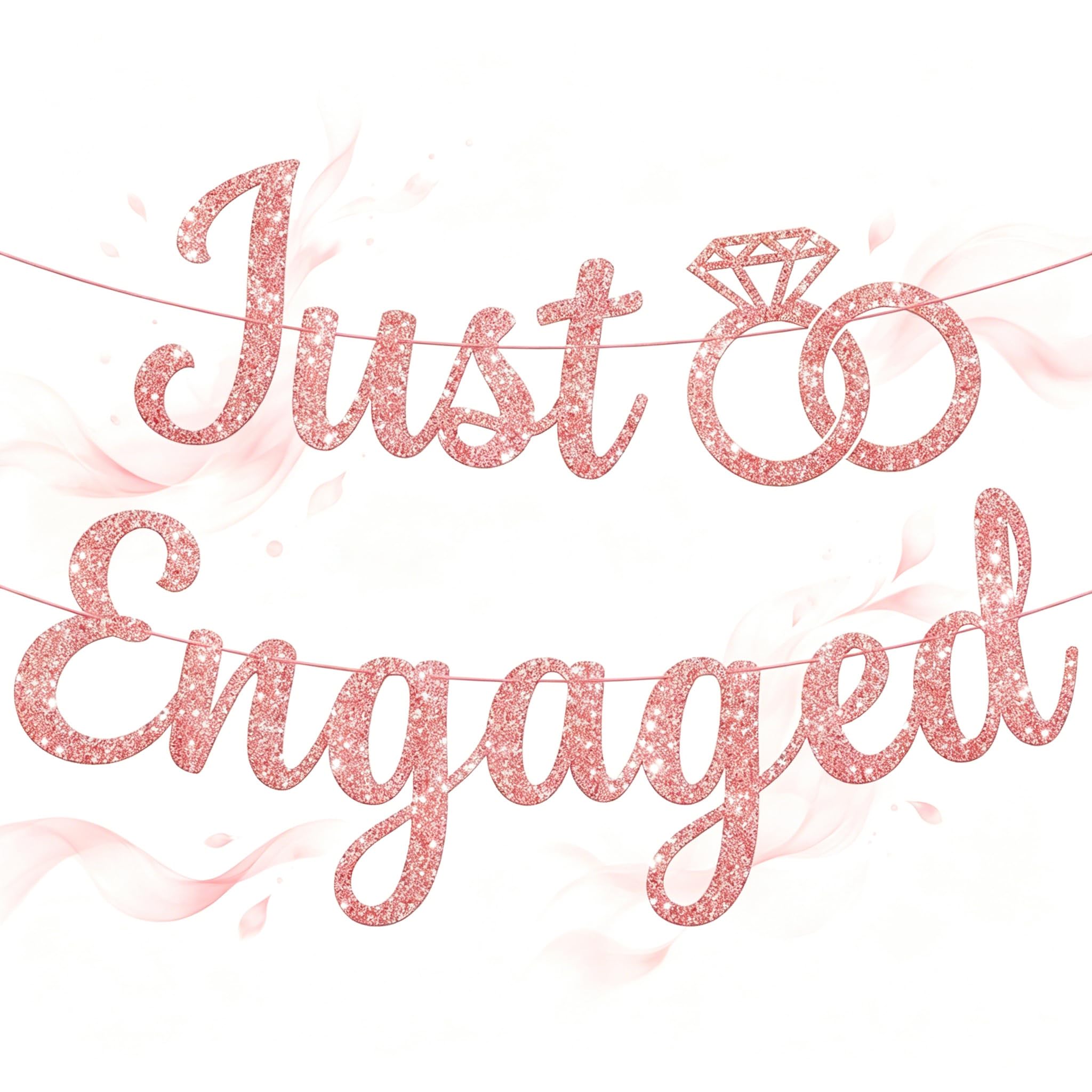 Pre Strung Just Engaged Banner Glitter Engagement Party Decorations for Congratulations bridal Wedding Shower Signs Decor(Rose Gold)