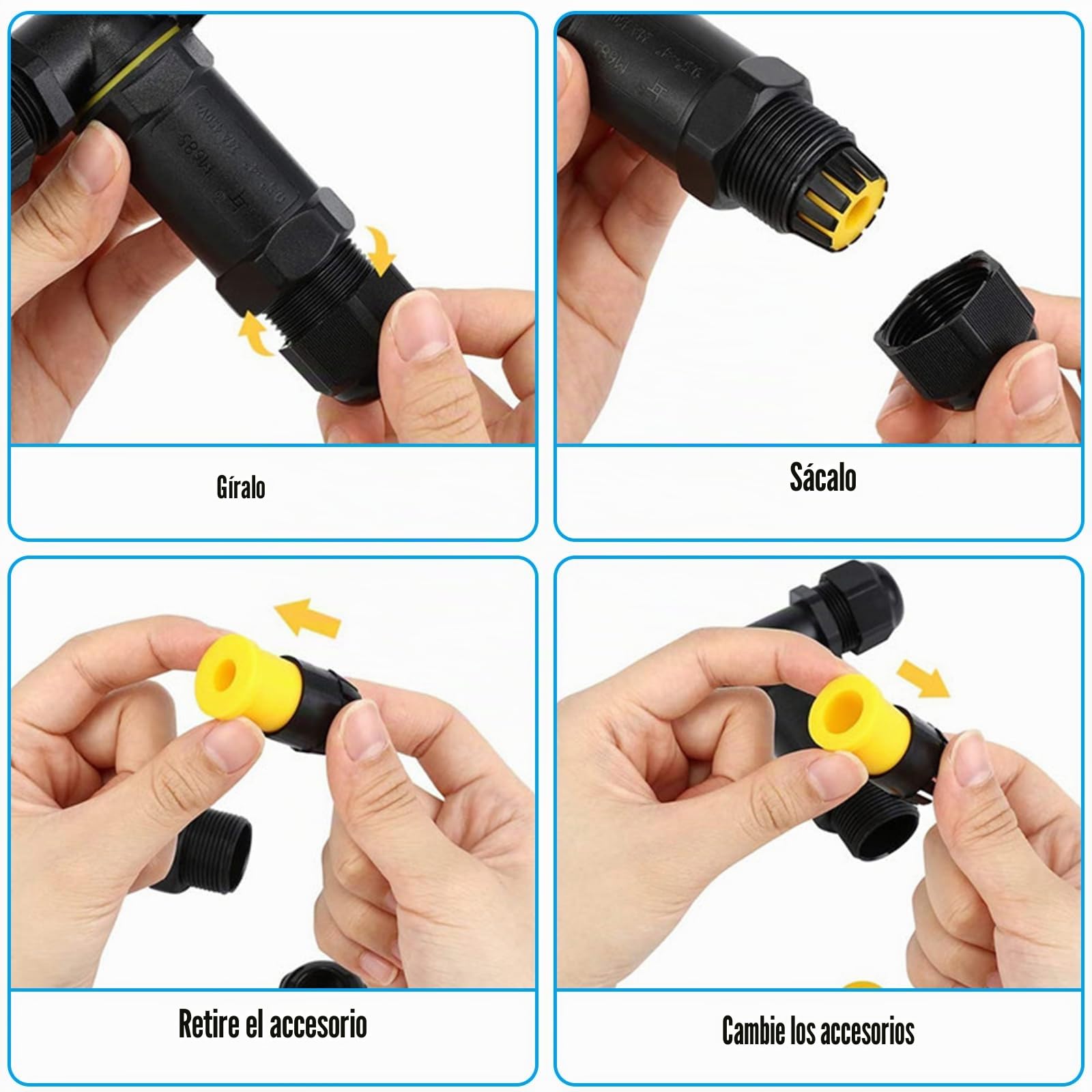 5 conectores de cable resistentes al agua: conector de cable IP68 en forma de T, manguito de 3 pines de 12 mm, caja de derivación