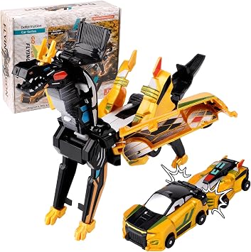 Dandin 2PCS Transforming Dragon Car Toys, Transformer Car Unicorn Toys, 2 In 1 Collision Automatic Deformation Car Toys, Car Combination Transfor-mer Robot Toy, Birthday Gift Party Games