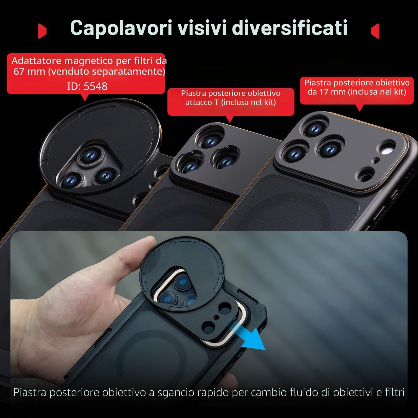 SMALLRIG Mobile Video Cage per iPhone 17 Pro Max, con custodia per telefono e piastra posteriore per obiettivo, rig video per telefono per videografia, registrazione di vlog, edizione di punta - 5543