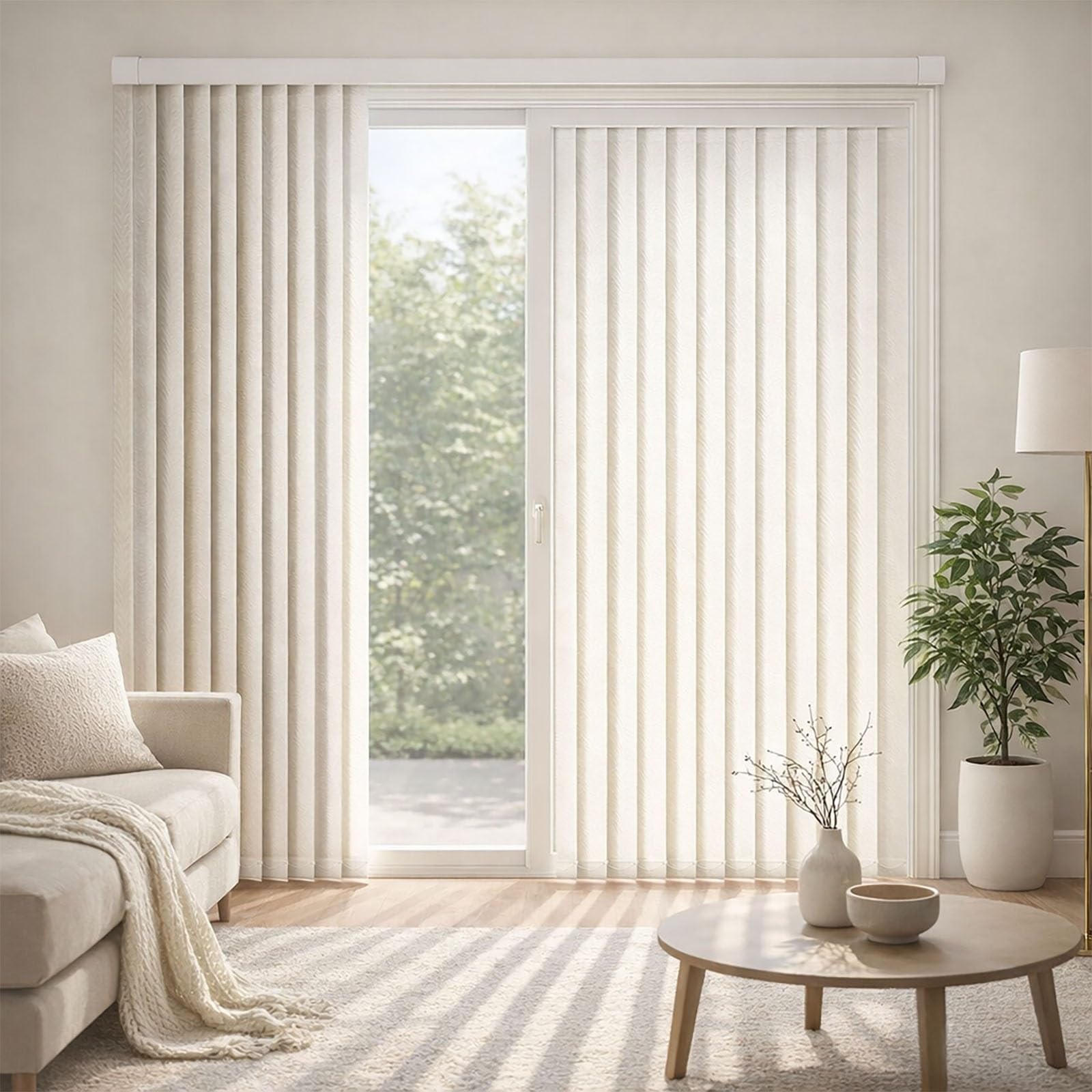 MESCXTY White-Fabric Vertical Blinds for Sliding-Glass-Doors 72-120" W, Privacy Blackout Shades Patio Door, Heavy Duty Panel Track, Easy Installation, Room Divider, White(110" W x 55" H)