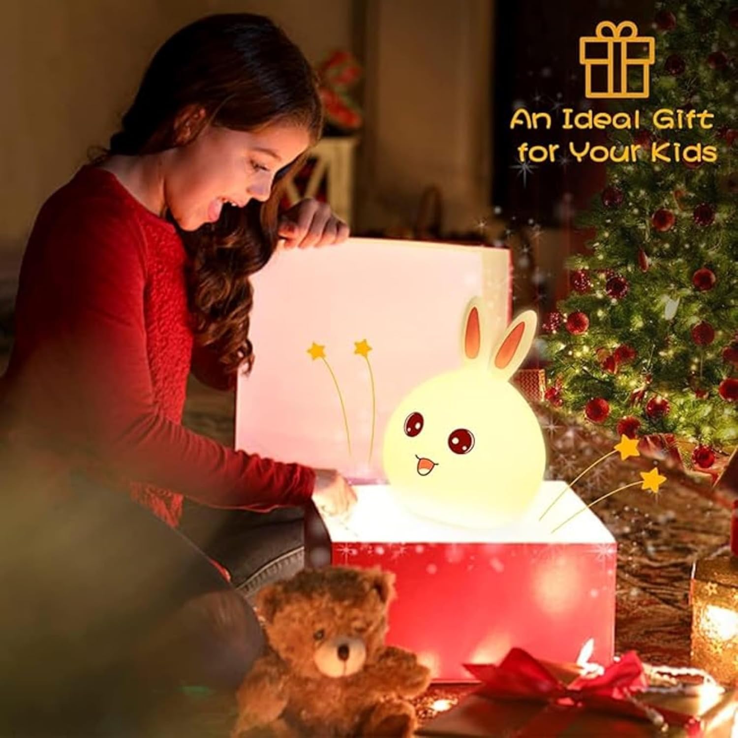 Wosta Kids Night Light Cute Panda,Silicone Nursery Lamp for Baby and Toddler,Animal Night Light for Boys and Girls,Squishy Night Light for Bedroom,Cute Night Light for Kids Room (Rabbit) 3