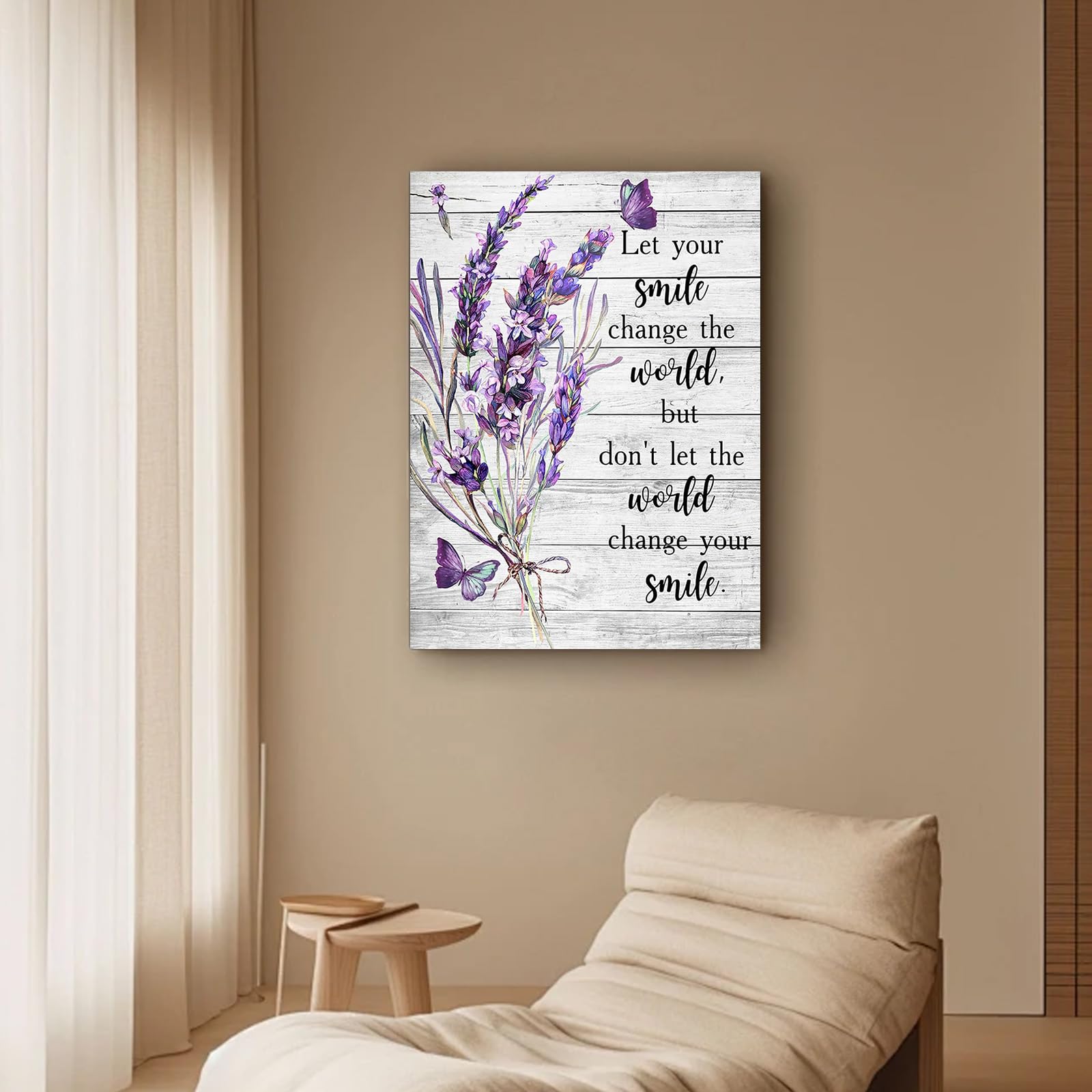 Qiukoo Wall Art Framed Canvas with Quote, Lavender & Butterfly Print with Pre-Mounted Hooks - Image 2