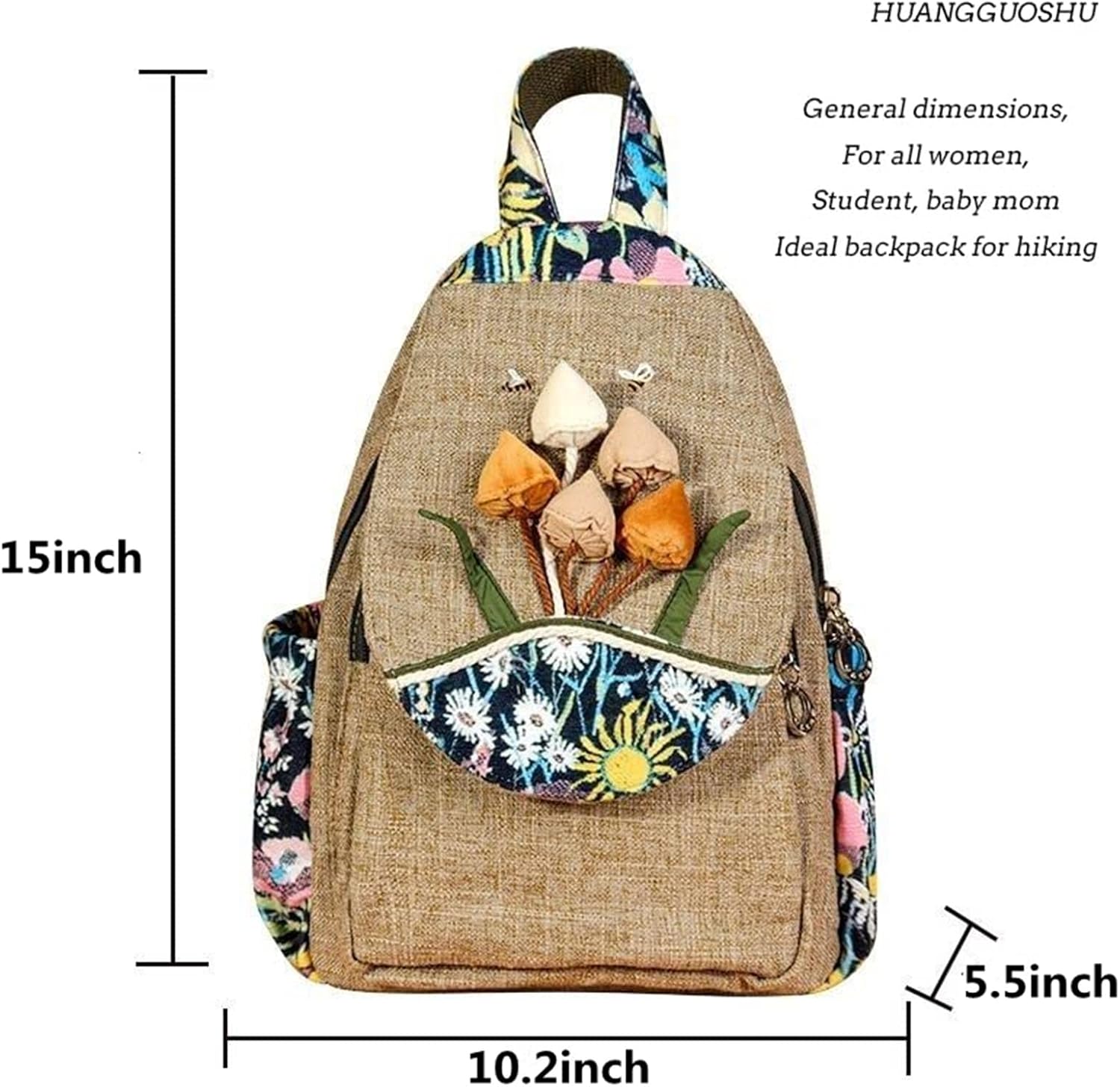 HUANGGUOSHU Women's Mini Backpack Purse - Boho Adjustable Carry Sling Bag with Mushroom Design - Image 6