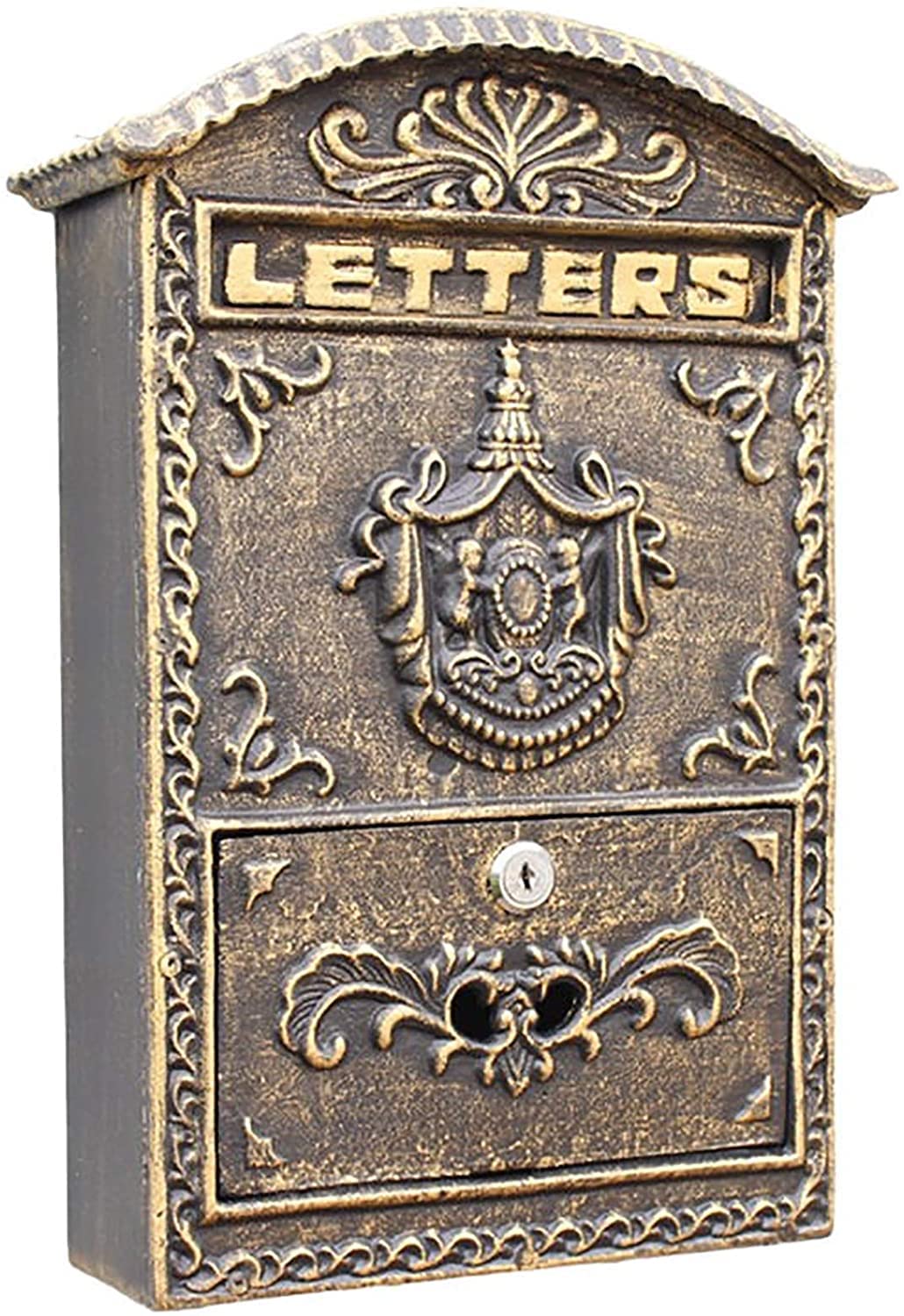 Buzones de Correos de Hierro de Hierro de Montaje en Pared de Bronce, Caja de Correo de Letras seguras de Estilo Europeo con Cerradura y Llave