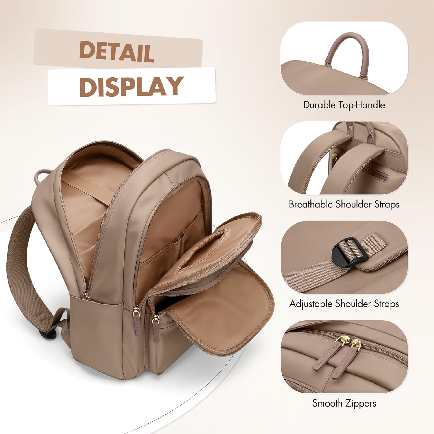 GOLF SUPAGS Backpack for Women Work College Travel Laptop Backpacks Multi-Functional Casual Daypack Teacher Nurse Everyday Bags Fits 15.6 Inch Notebook (Champagne) - Image 4