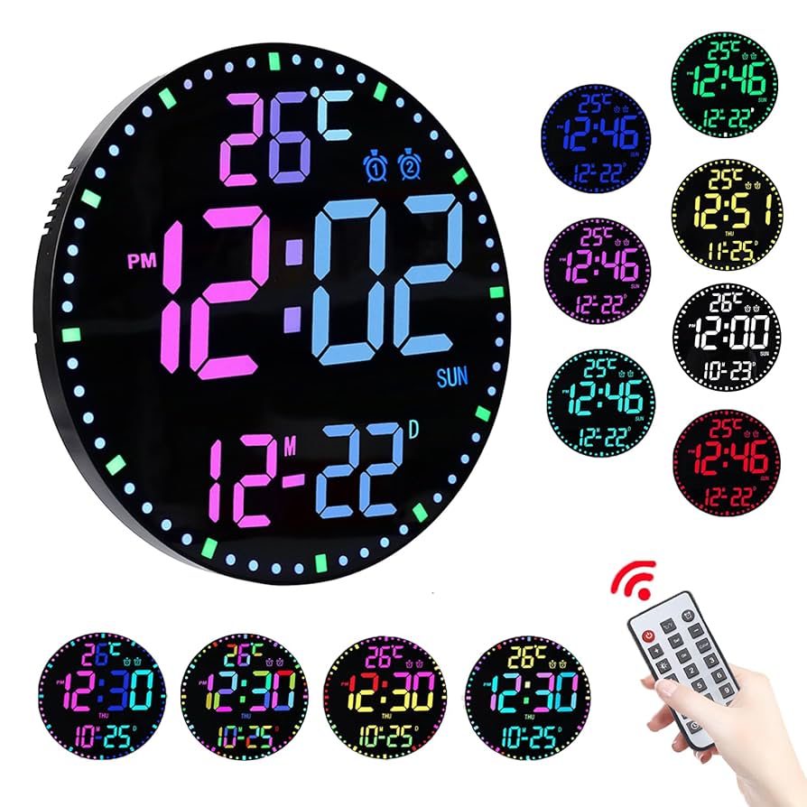 デジタル時計 カレンダー 訳あり LED ノア精密 目覚まし時計 カラーデジット 電波時計 デジタル時計