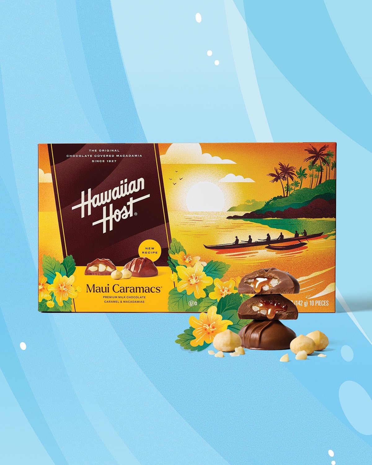 Hawaiian Host Maui Caramacs – 5oz Gift Boxes, Pack of 5 | Milk Chocolate Covered Macadamias with Creamy Caramel & Sea Salt