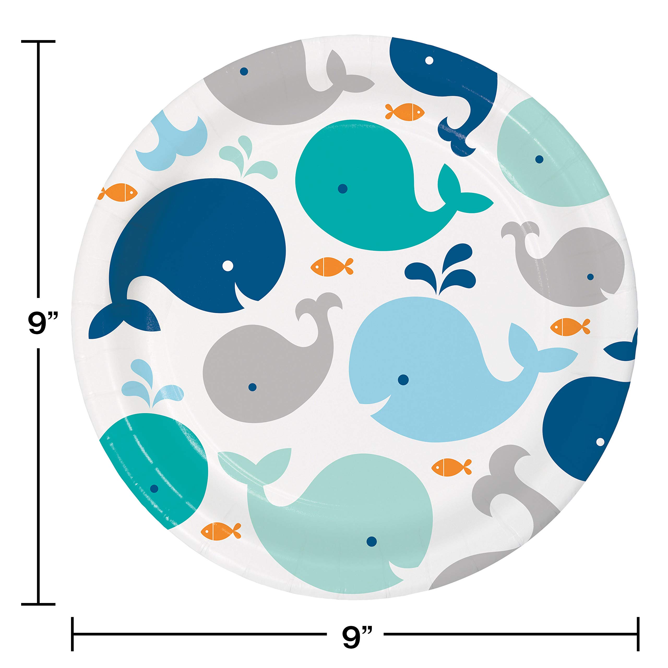Creative Converting Blue Whale Disposable Dinner Plates - 8.75 Inch, Pack Of 8, Party Essentials