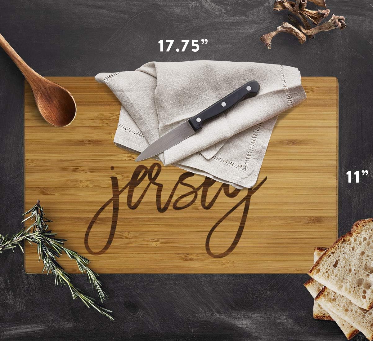 Andaz Press New Jersey State Bamboo Wood Cutting Board, 17.75 x 11-inch, Calligraphy, 1-Pack, Large Engraved Serving Chopping Board Christmas Birthday Moving Away College Graduation Chef Kitchen Ideas