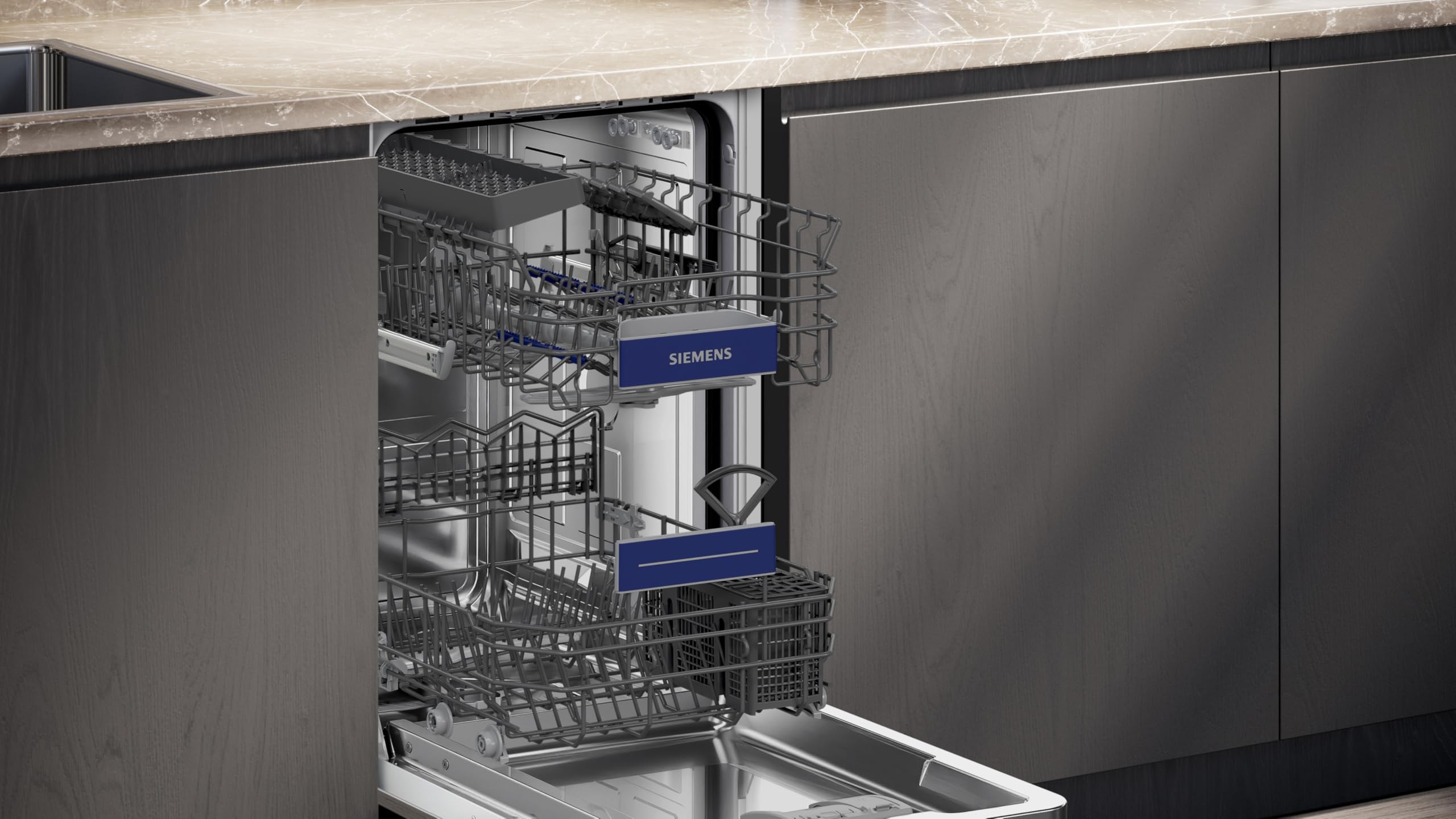 Siemens iQ300 SR63EX25KE Vollintegrierter Geschirrspüler 45 cm 10 Maßgedecke varioSpeed Plus autoOpen dry aquaStop Home Connect