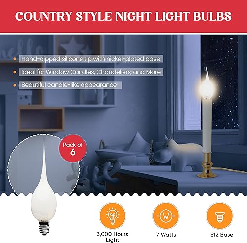 Miniatura 2 de Creative Hobbies Paquete de 6 bombillas incandescentes de silicona sumergidas para velas, 7 vatios, estilo campestre de vida más larga, bombillas de