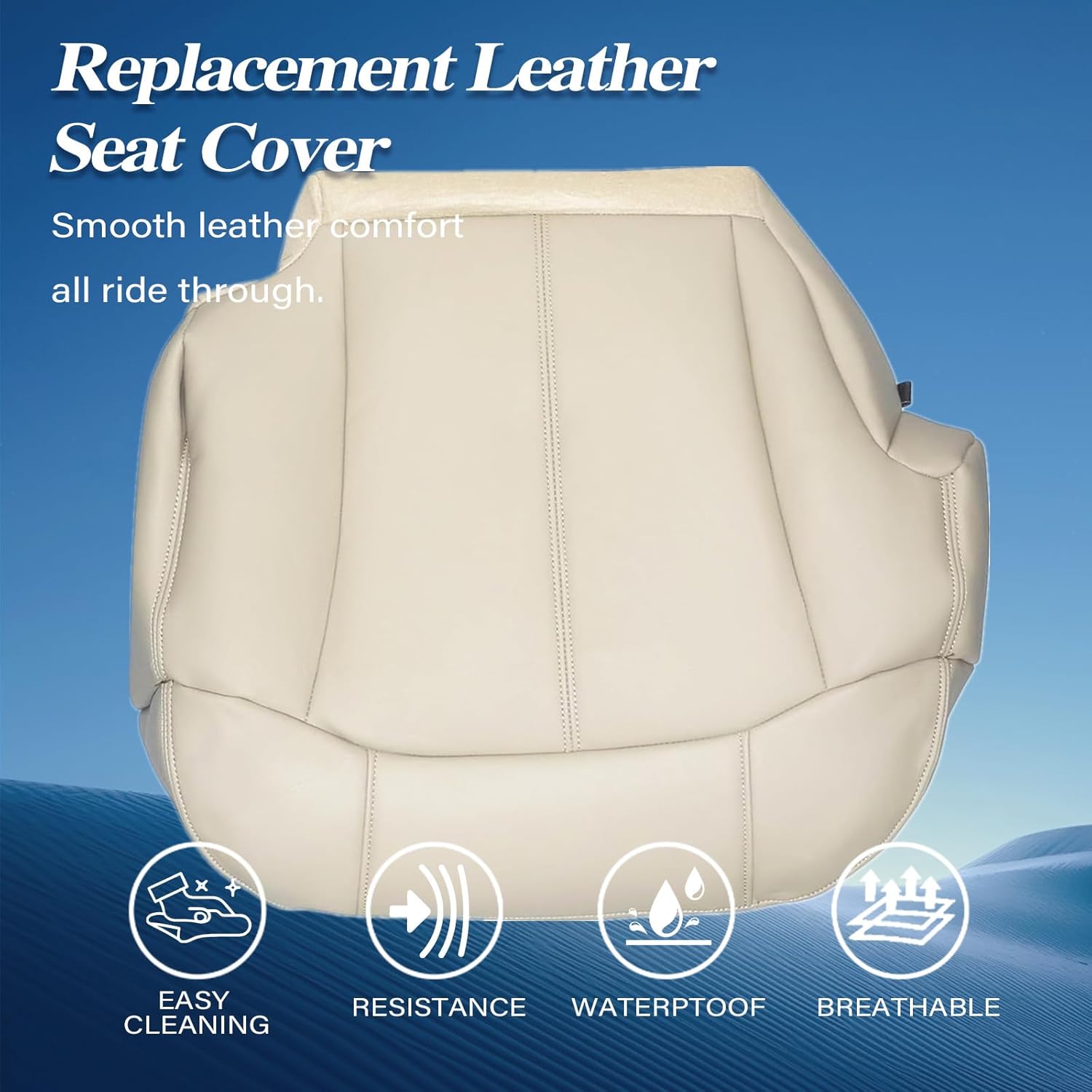 GXARTS Driver and Passenger Side Bottom and Top Lean Back Replacement Leather Seat Cover Shale Light Tan #522 or 922 Fit for Chevy Suburban 1500 2500 Tahoe 1999 2000 2001 2002