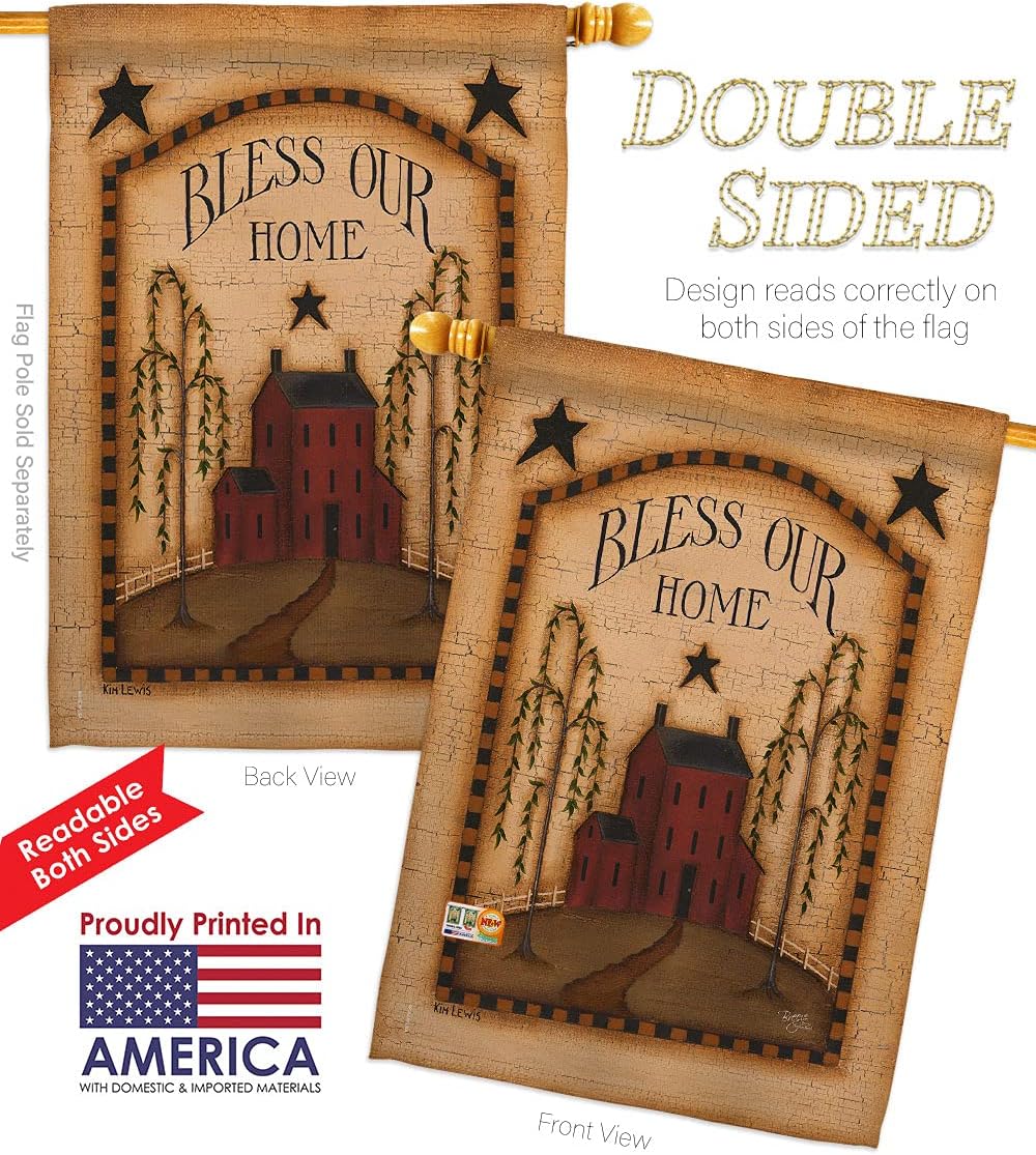 Classic Bless Our Home Garden House Flags Set Country Living Primitive Farm Western Barn American Rustic Cowboy Rural Ranch Small Decorative Gift Yard Banner Double-Sided Made In USA 28 X 40