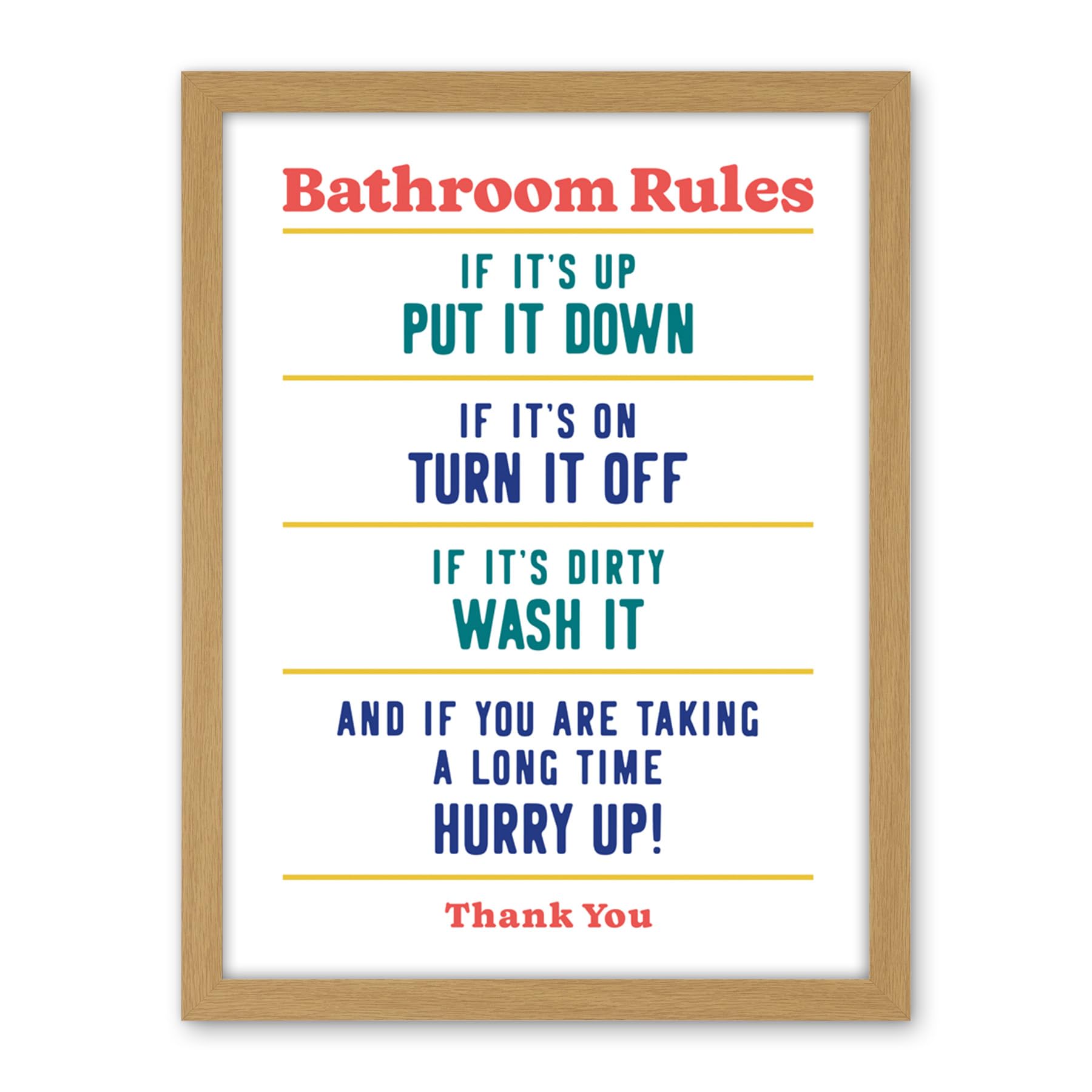 Artery8 Funny Bathroom Rules Art Toilet Rules Sign Wall Art Artwork Framed Wall Art Print 18X24 Inch