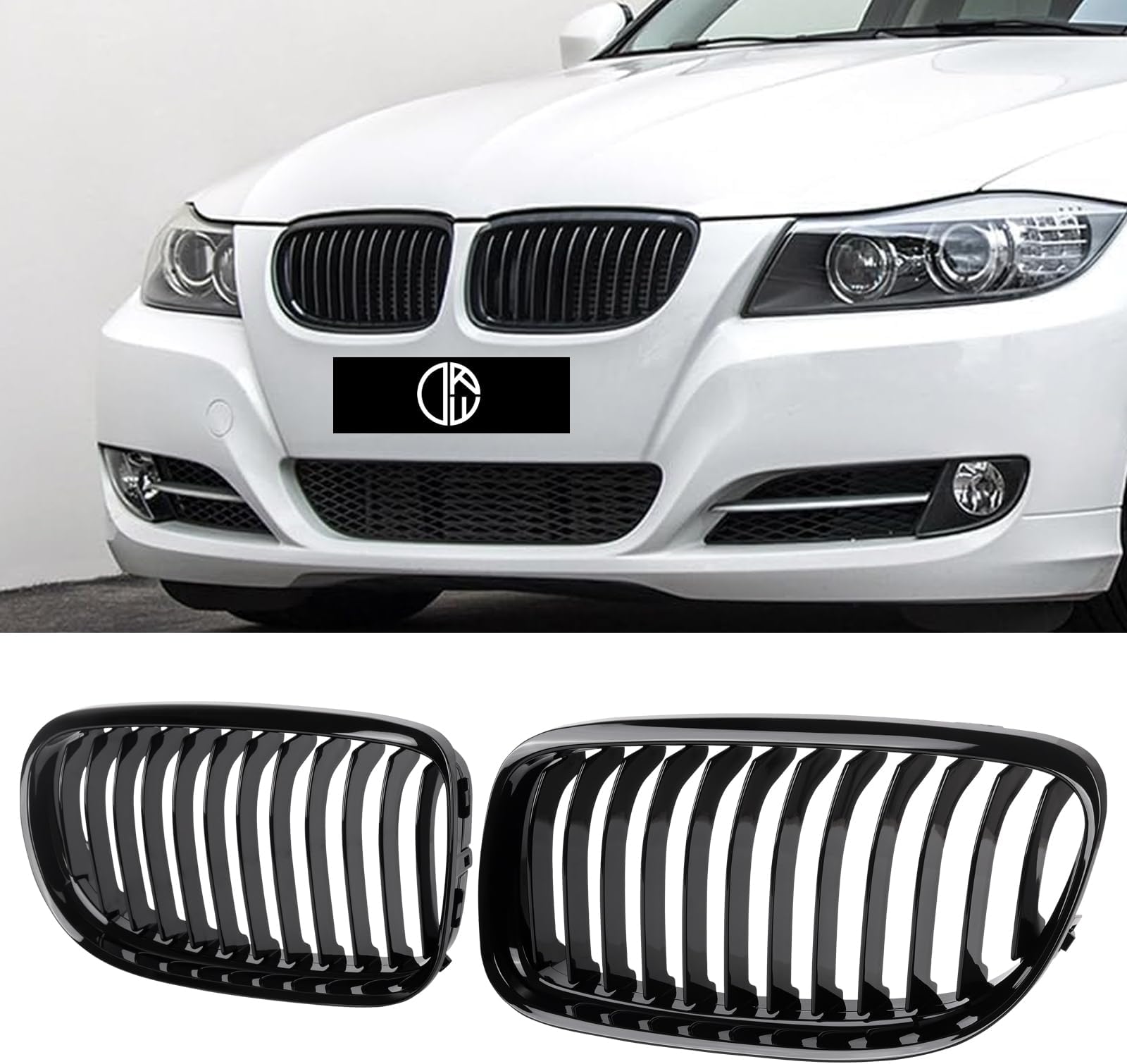 E90 Grille, Single Slat Gloss Black, ABS Plastic, Car, BMW 3 Series E90/E91 Grille, Direct Replacement, Black, Grille