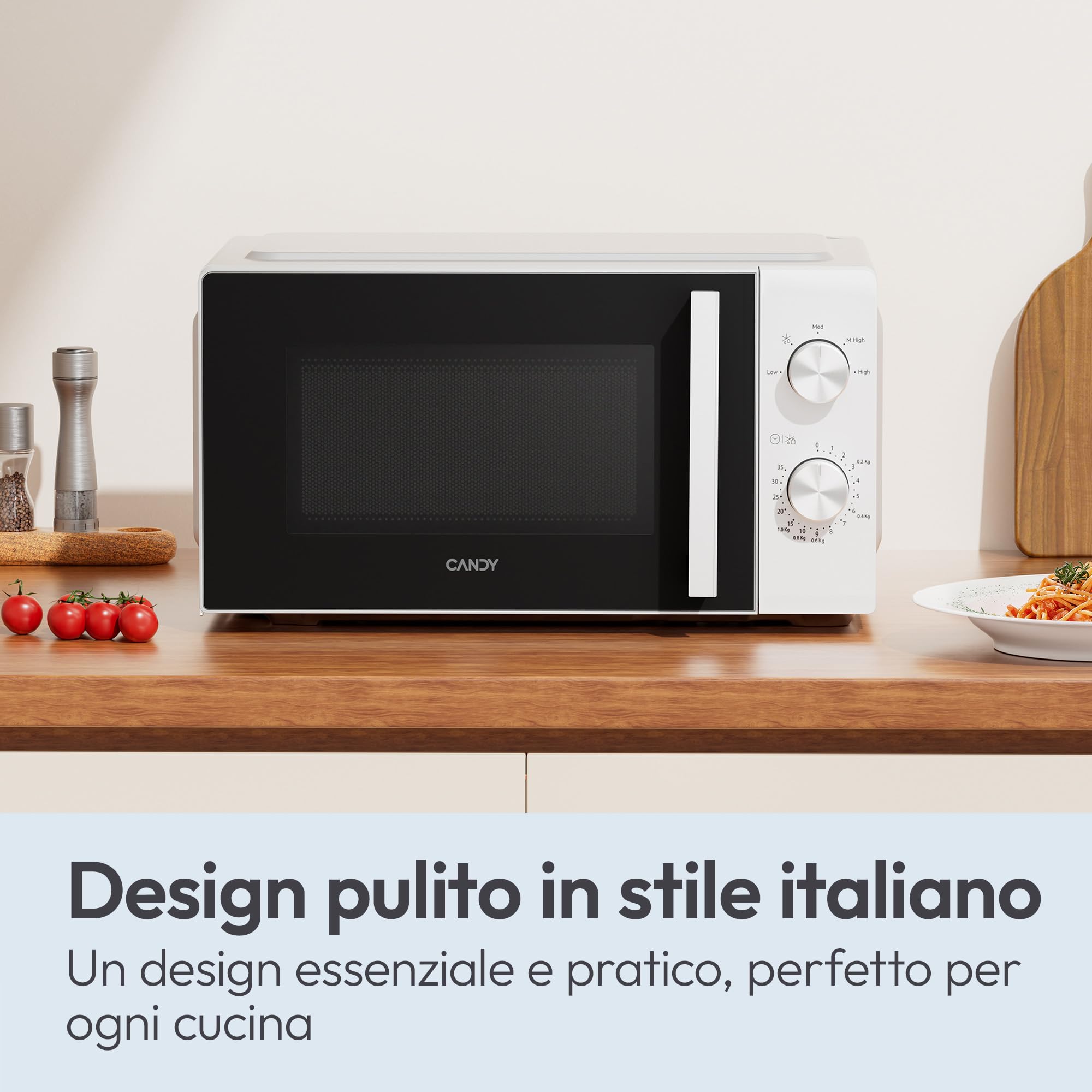 Candy Forno a Microonde 20 Litri, 700W, 5 Livelli di Potenza, Piatto Girevole, Apertura Laterale, App hOn con Ricette e Contenuti Extra, Bianco, 43,4 x 32,9 x 24,1 cm YEUMW3CSMW