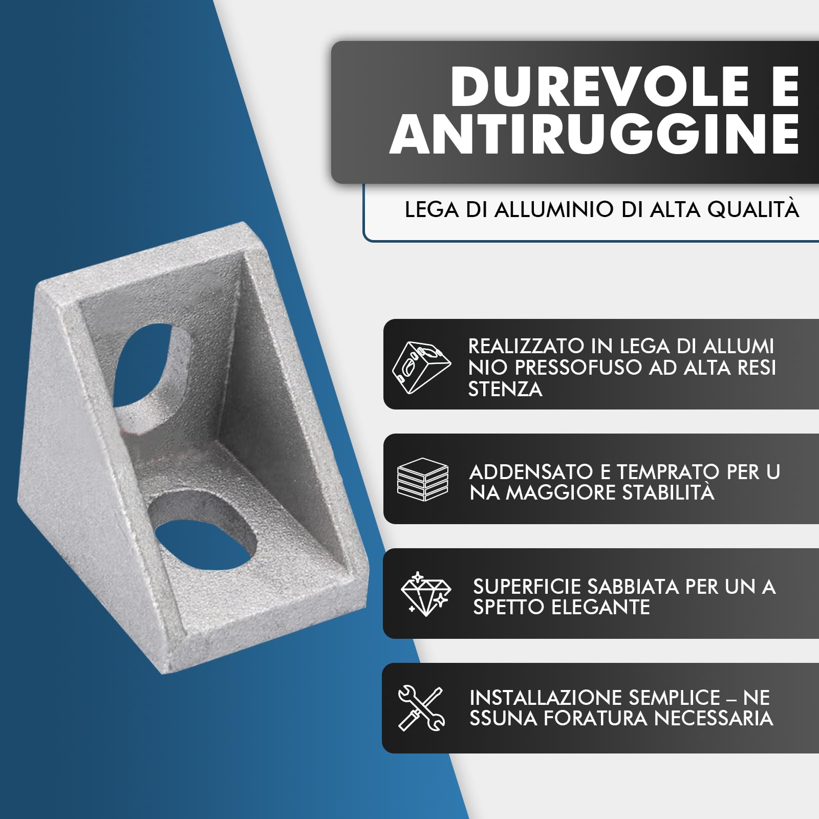 Profilo in Alluminio Angolare 20x20mm 12pz Connettore Angolare 90 Gradi