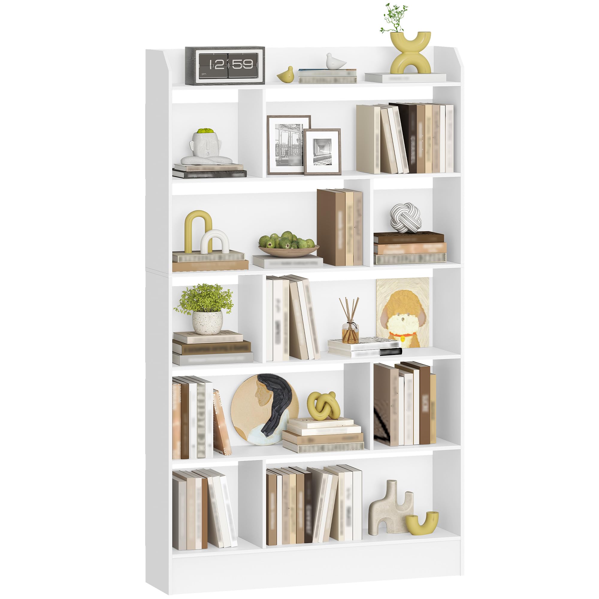 Hzuaneri Bücherregal, Bücherschrank, mit 6 Fächern, Aufbewahrungsregal, Standregal, für Wohnzimmer, Büro, Schlafzimmer, 24 x 100 x 170 cm, Weiß BC64403X
