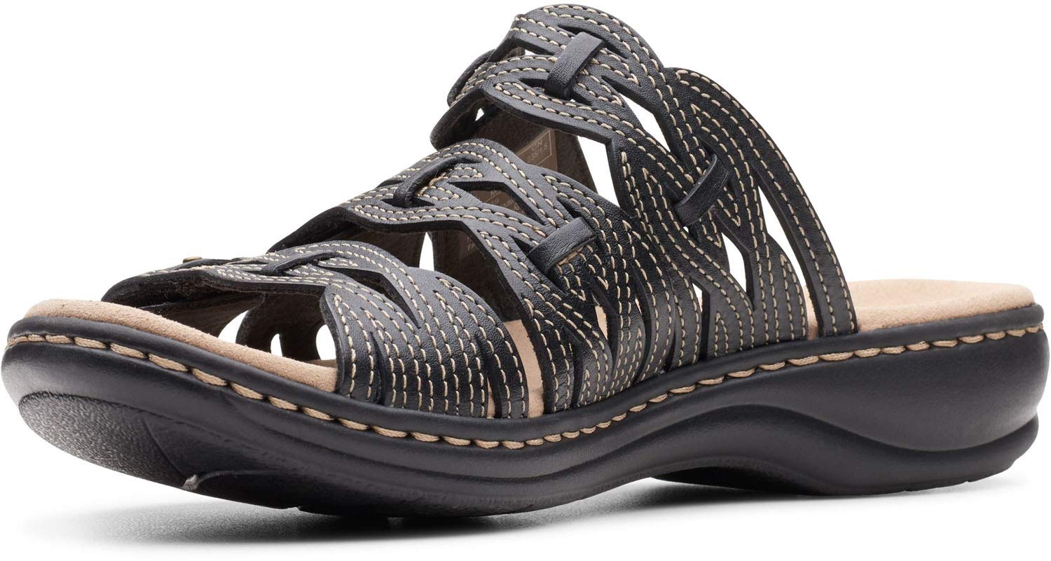Clarks Women's Leisa Faye Sandal, Black Leather, 6.5 UK