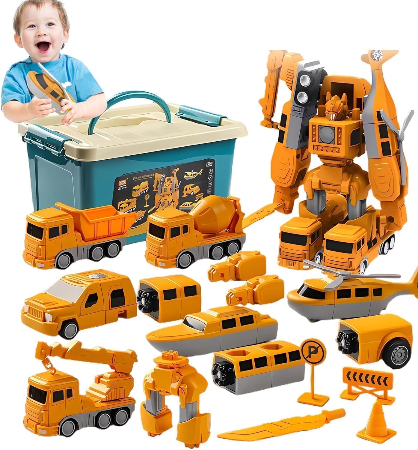 2024 Magnetic Transform Engineering Car Assembled Toys with Storage Box, Construction Vehicles Magnetic Blocks for Kids Age 3-8 Outdoor Toddler Activities Toys