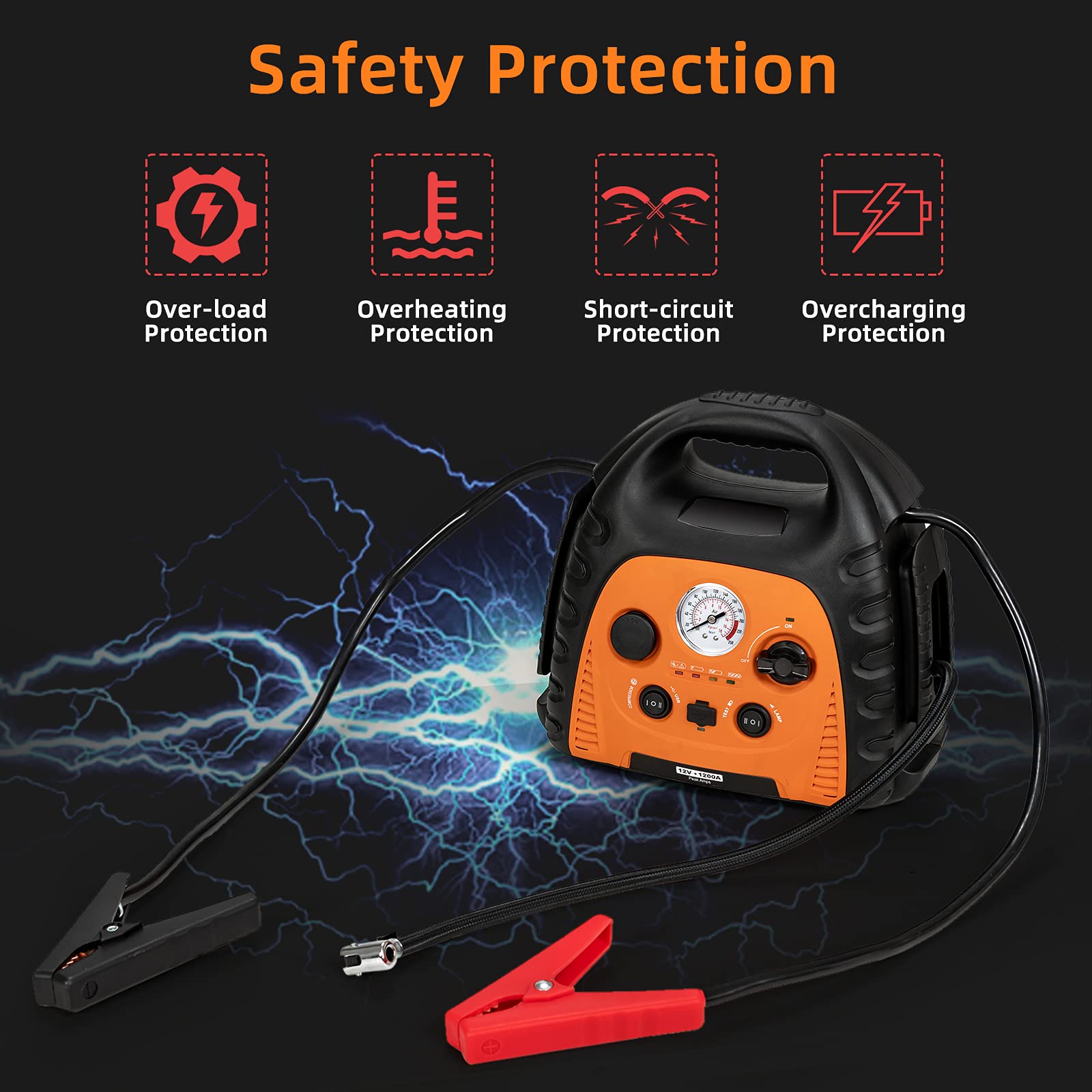 COSTWAY 22000mAh Emergency Jump Starter, 1200 Peak Amps 12V Portable Power Pack Station with Air