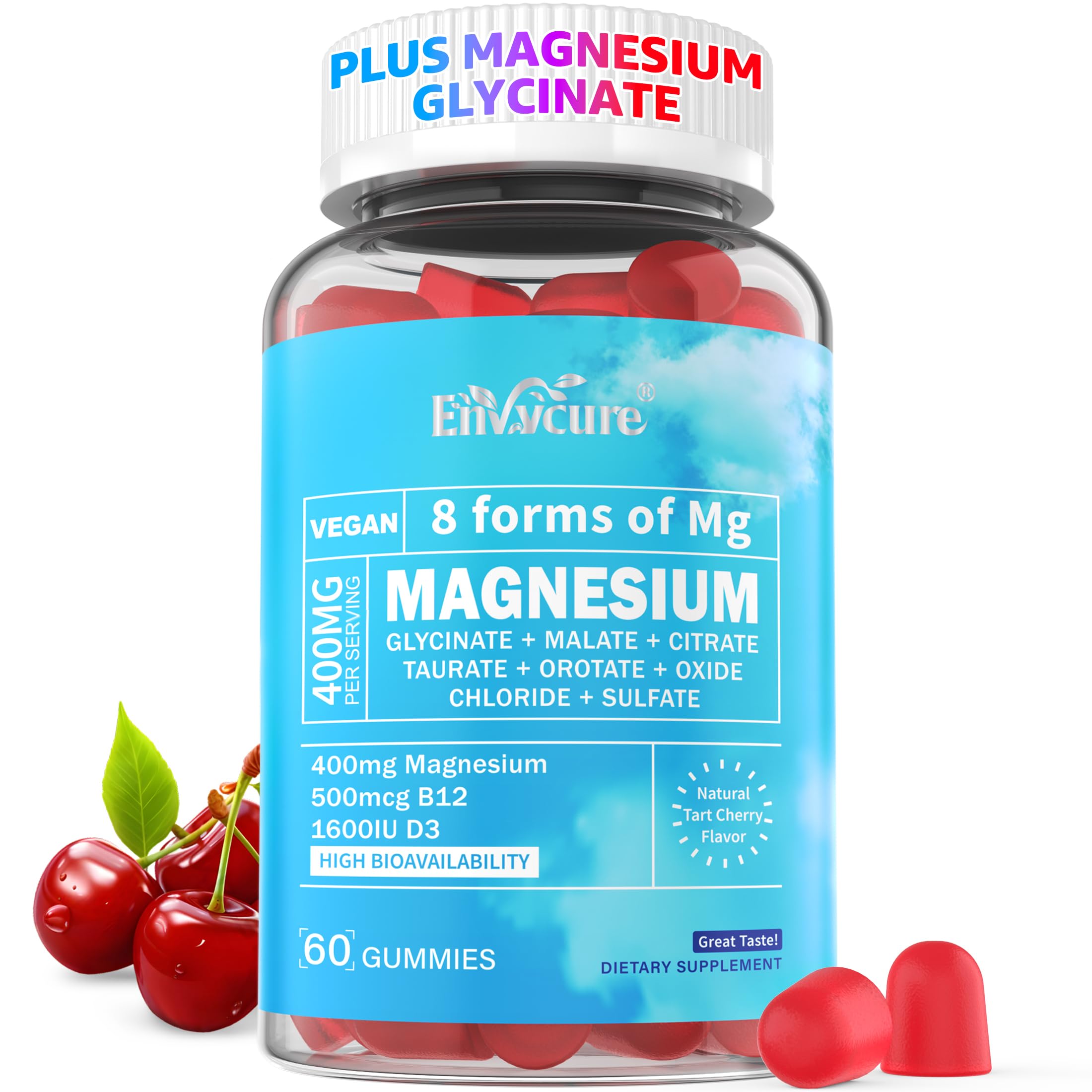 Magnesium Glycinate Complex Gummies 400mg + Ashwagandha | 8 Forms, 60Cts 60 Count (Pack of 1)