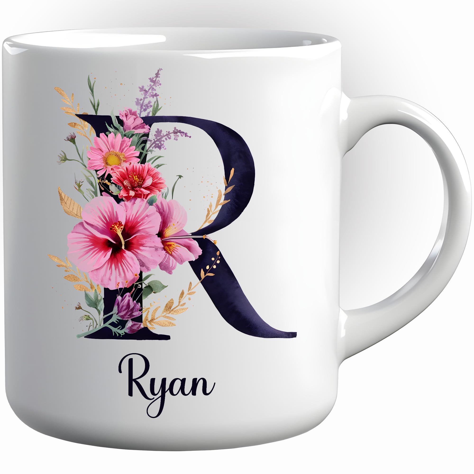 Amazon.com: Eali88fa Beautiful Letter R Design with Flowers Coffee