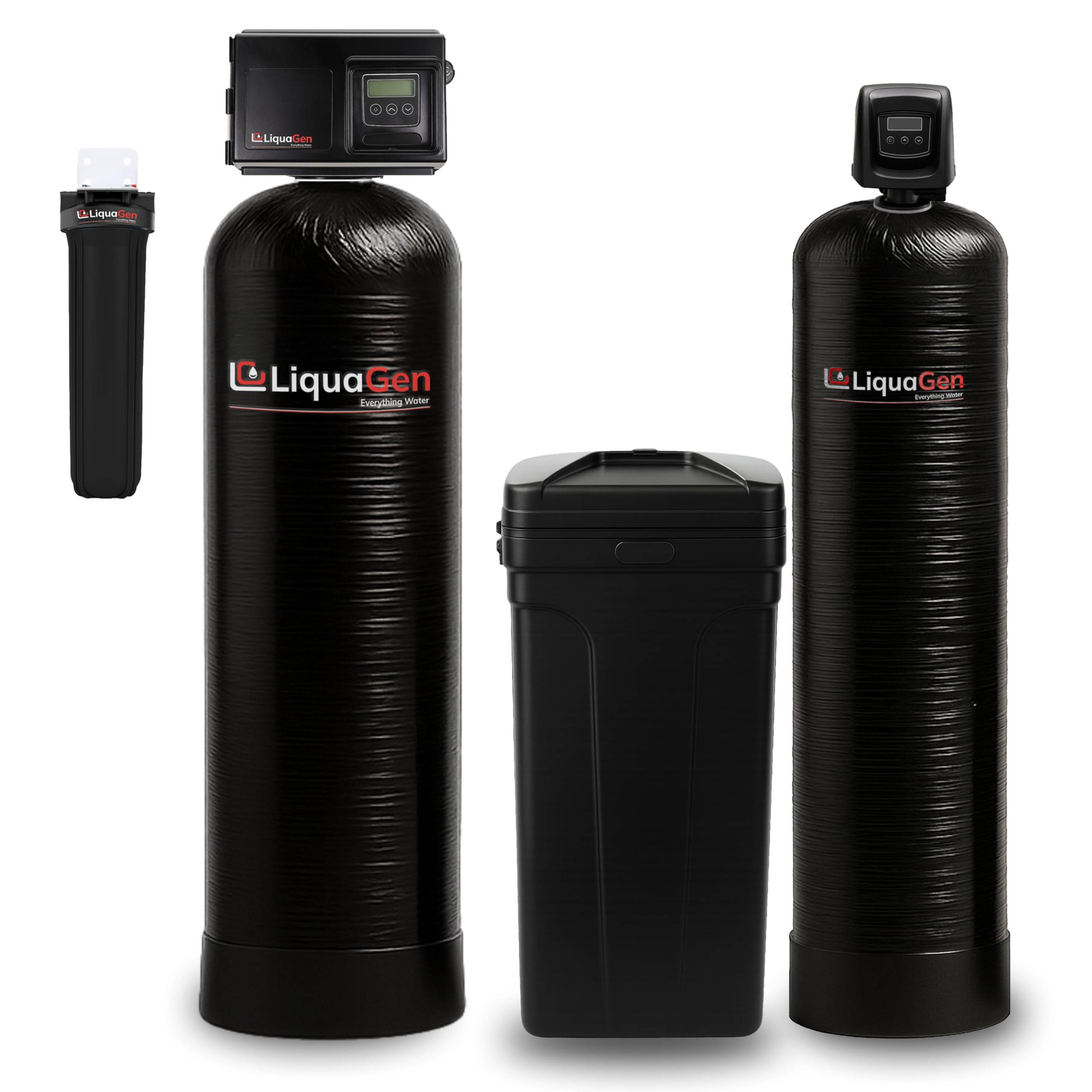 LiquaGen Whole House Well Water Filter Salt Softener Combo Air Oxidation Iron Manganese Filtration with Salt-Based Hard Water