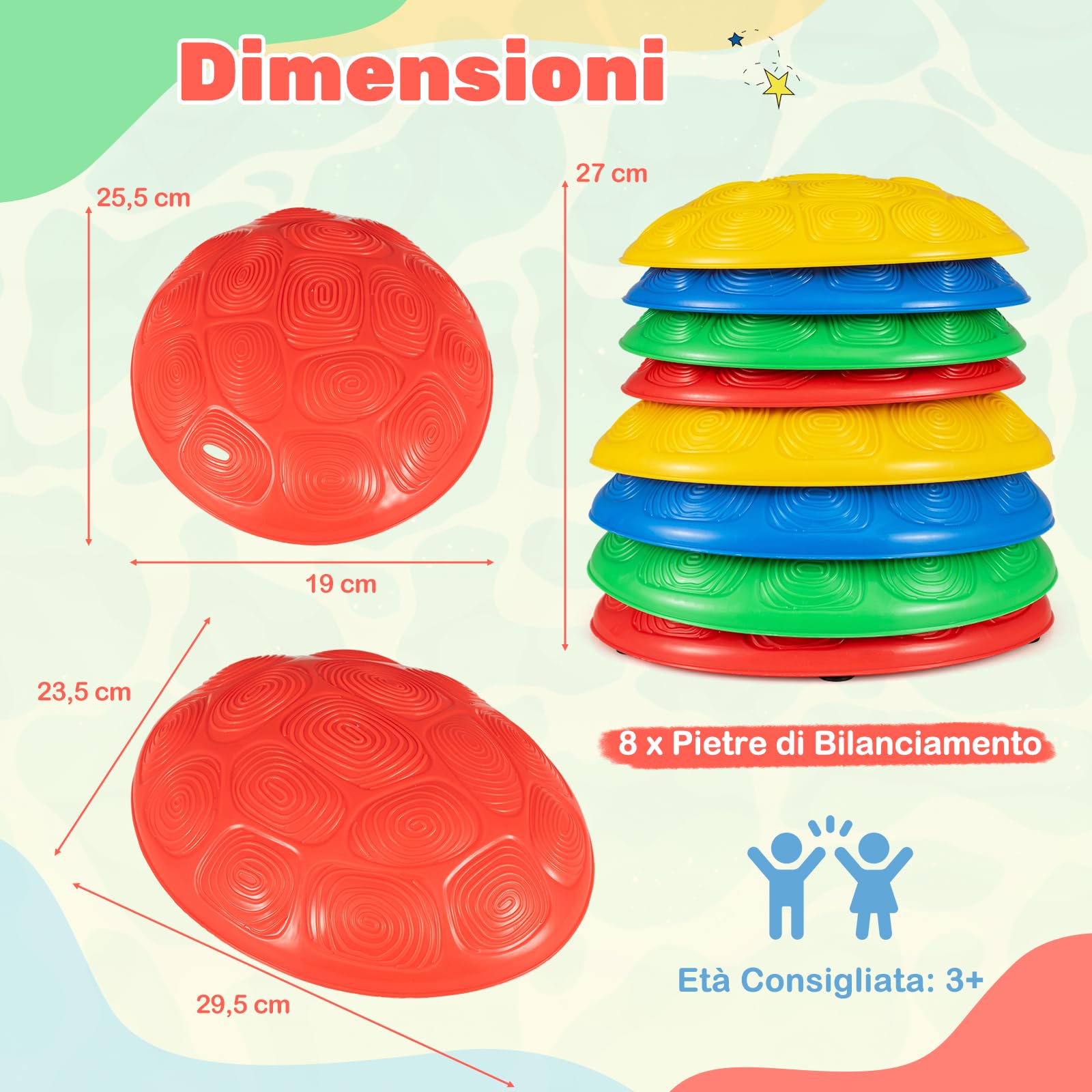 COSTWAY Pietre di Bilanciamento per Bambini, Pietre Equilibrio per Sviluppare Coordinazione, Attrezzatura da Gioco per Interni ed Esterni per Bambini da 3+ Anni