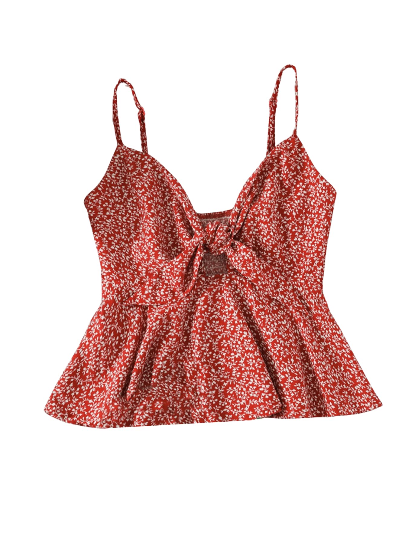 GORGLITTER Women's Bow Floral Peplum Tops Cute Babydoll Sleeveless Tie Front Smocked Cami Going Out Crop Tops 2025