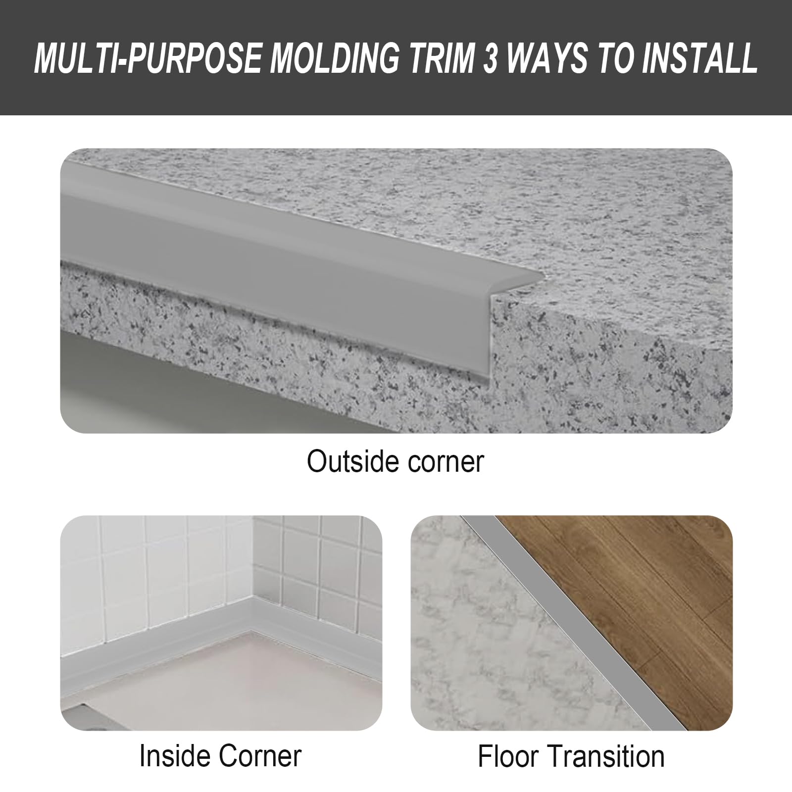 Listones de pared autoadhesivos, 2 cm x 2 cm x 12 m, listón de esquina autoadhesivo, PVC flexible de zócalo suave gris, protección de bordes autoadhesiva, listón de ángulo flexible autoadhesivo para