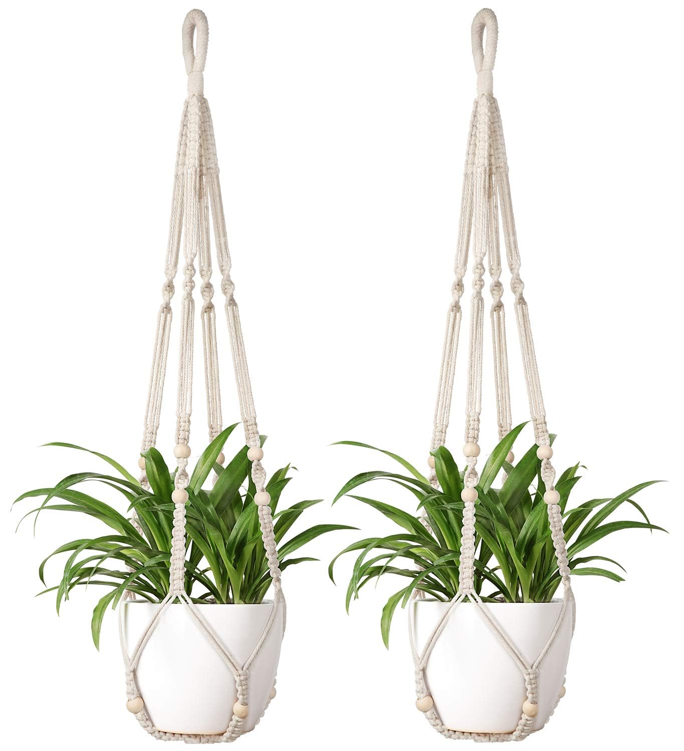 Excefore Boho Macrame Plant Hangers Set - 2 Packs, 35" Indoor/Outdoor Hanging Planters with Decorative Wood Beads (Pots Not Included)