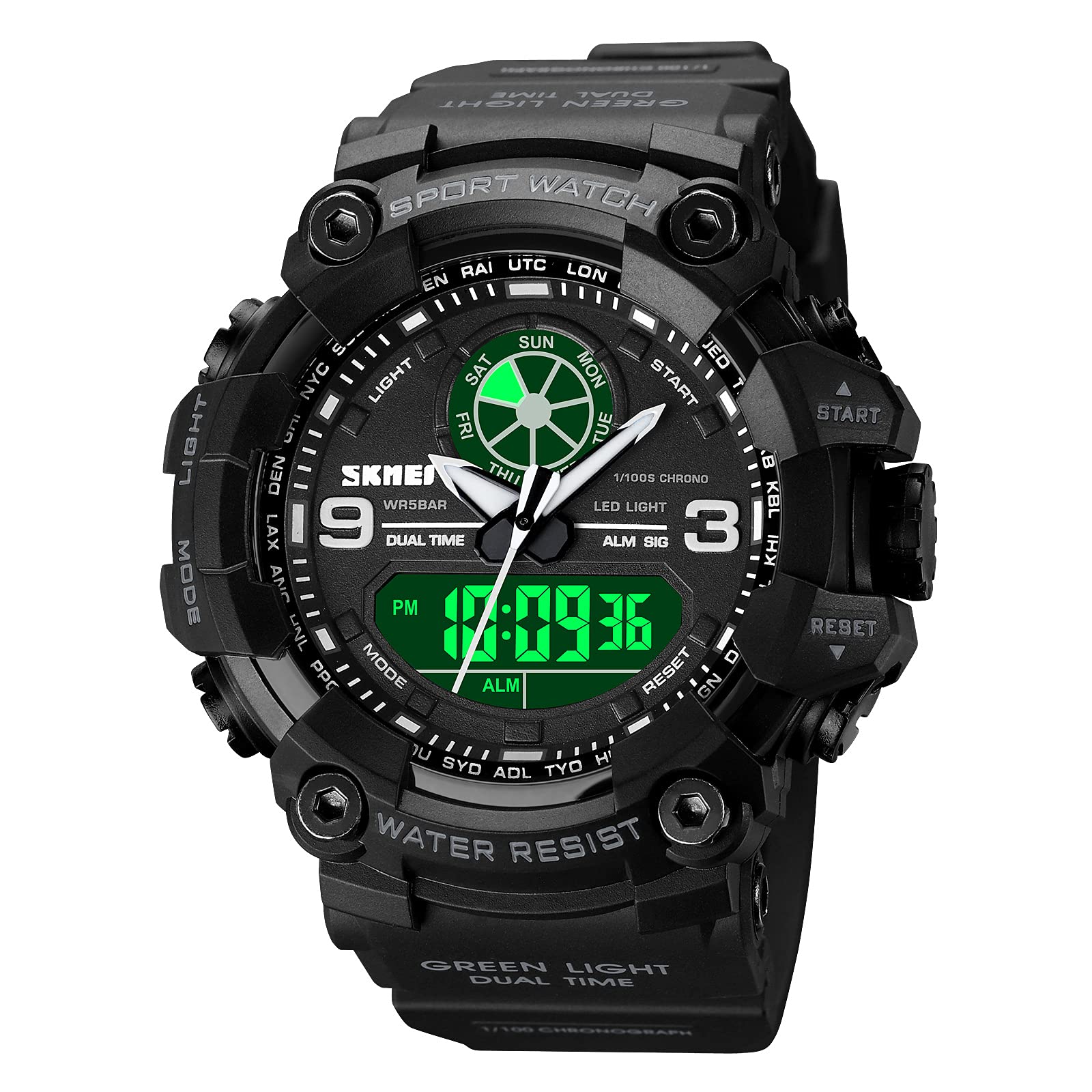 FANMIS Mens Analog Digital Dual Display Sports Watches Military Multifunctional 50M Waterproof LED Watch with Alarm Stopwatch Backlight 12H/24H Outdoor Running Swimming