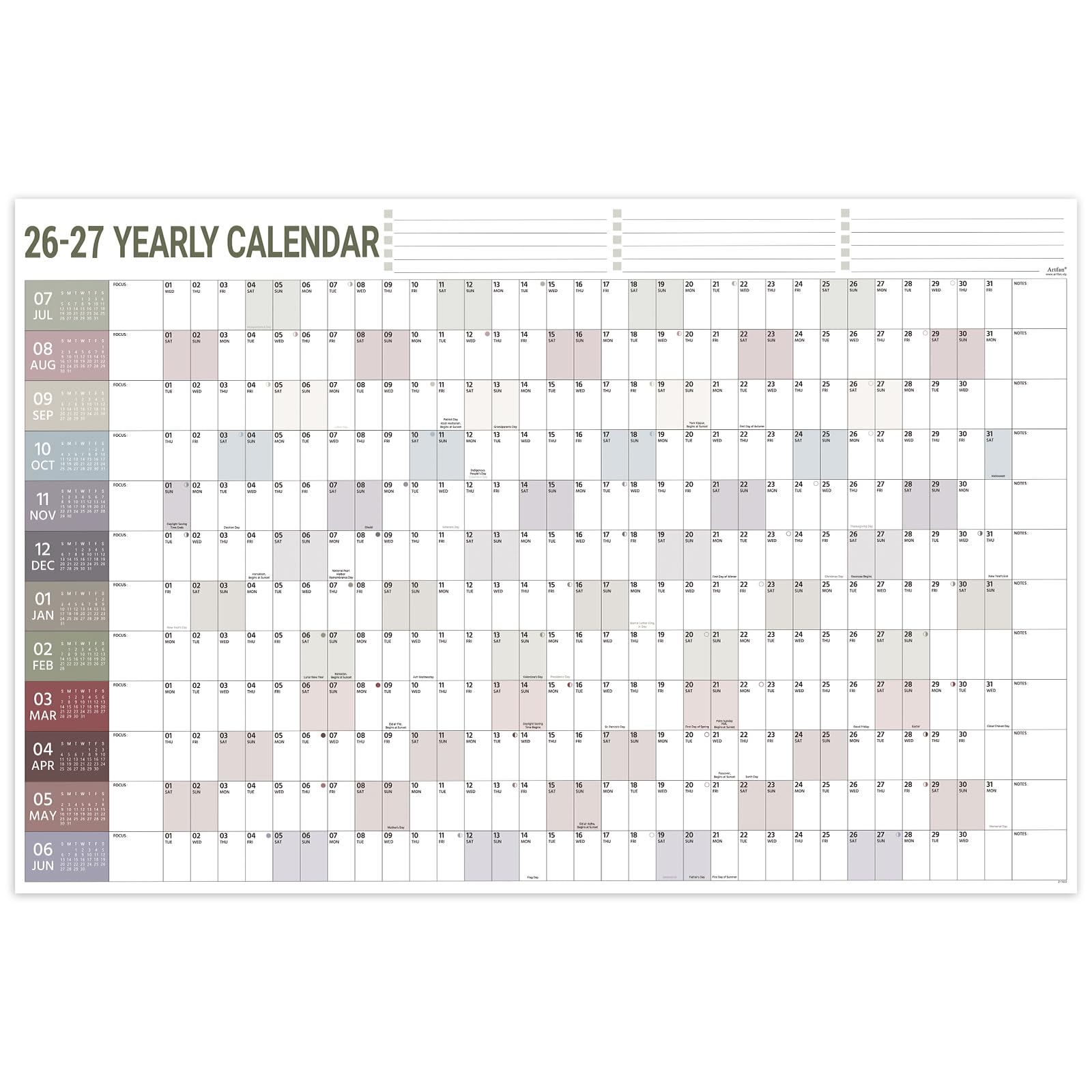2026-2027 Yearly Wall Calendar - Wall Calendar 2026-2027, Jul