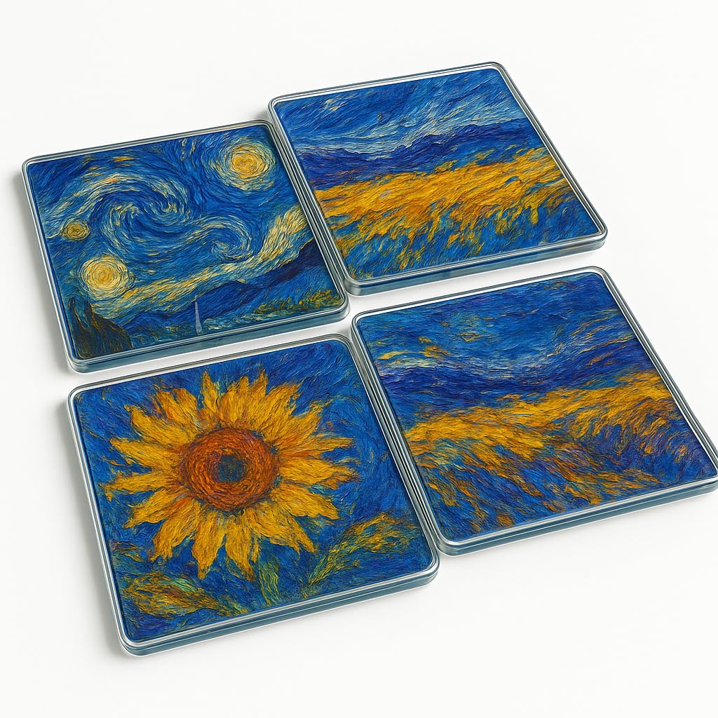 Acrylic Coaster Gift Set of 4 with Van Gogh Art Design - Vibrant Whirlwind Home Decor for Art Lovers