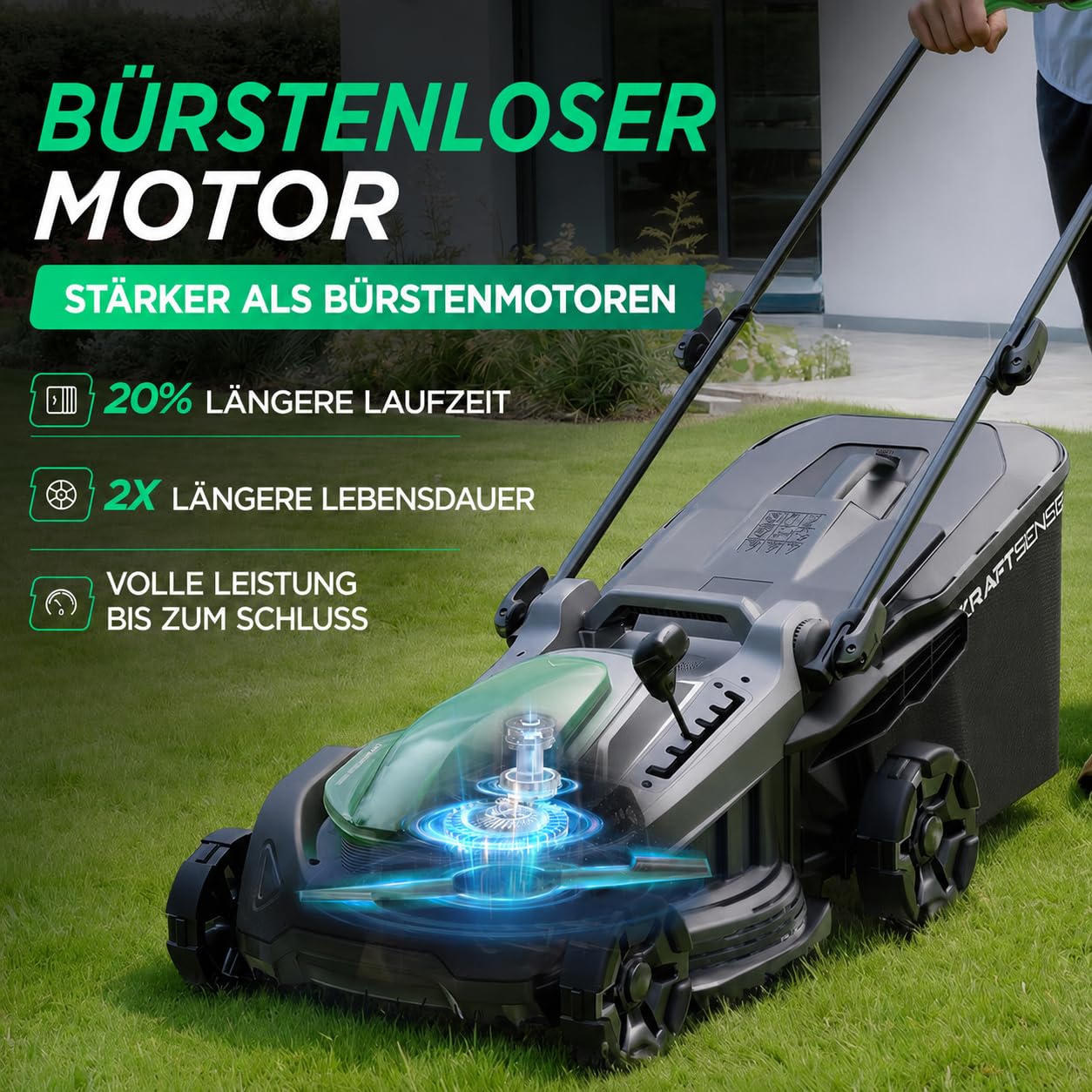 40V Akku Rasenmäher, Elektro-Rasenmäher mit 43 cm Schnittbreite, 2×5Ah Akkus & Typ-C Ladekabel, 6 Schnitthöhenstufen, Bürstenloser Motor, 2-in-1 Mulchen & Fangen, ideal für mittelgroße Gärten bis 600㎡