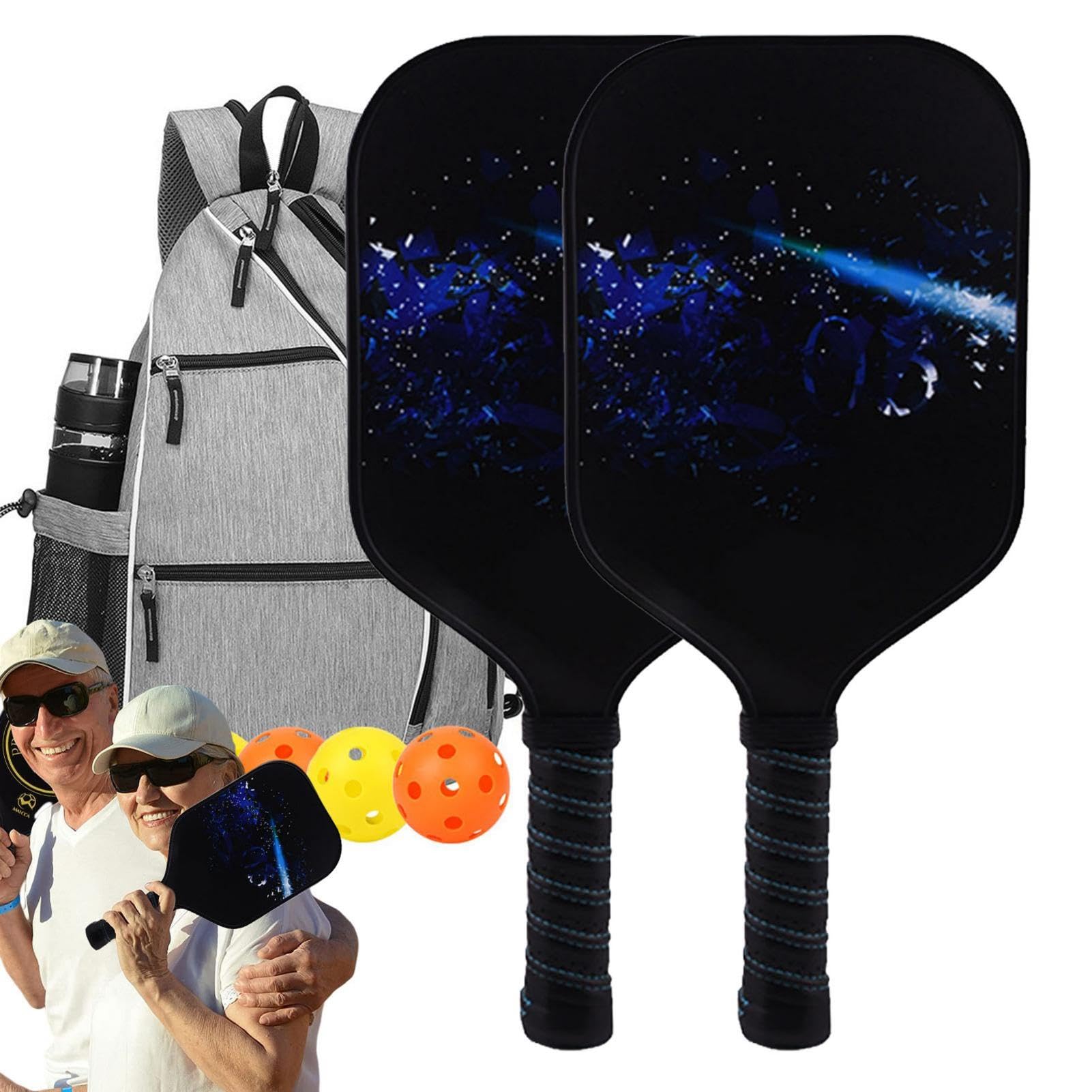 Racchetta da pickleball, set di racchette in fibra di vetro per principianti, leggera e portatile, con palline, attrezzatura per pickleball in fibra di vetro, per interni ed esterni