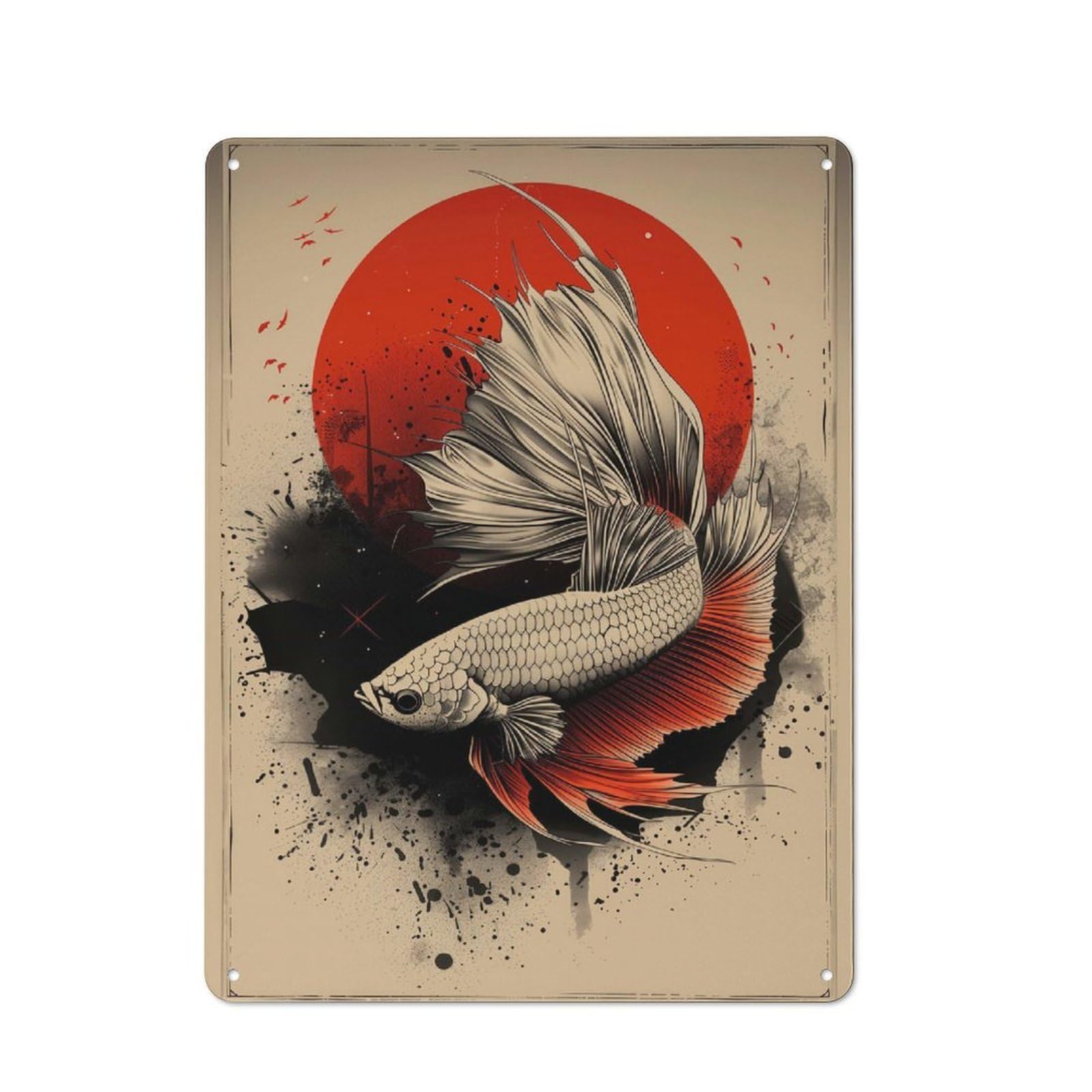 Junmoney Betta Fish Poster 40X30cm Industrial-Style Tin Sign With For Hallway Wall, A Metal Wall Feature For A Newly Arranged Hallway