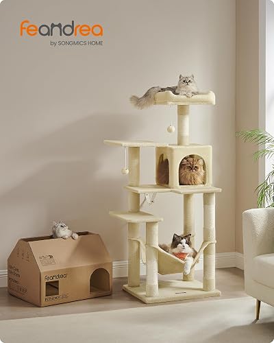 Feandrea Cat Tree Tower, 137.7 cm Multi-Level Plush Cat Condo - 2