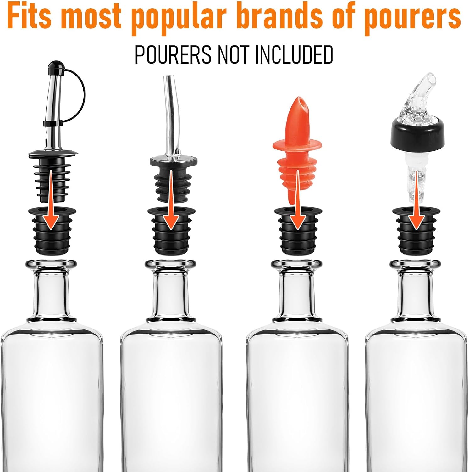 Maxdot 36 Pack Liquor Pourer Adapters for Large Olive Oil Bottles and Liquor Bottles, up to 1inch/25mm Neck Bottle, Converts Regular Size Spout to Large Pouring Spout